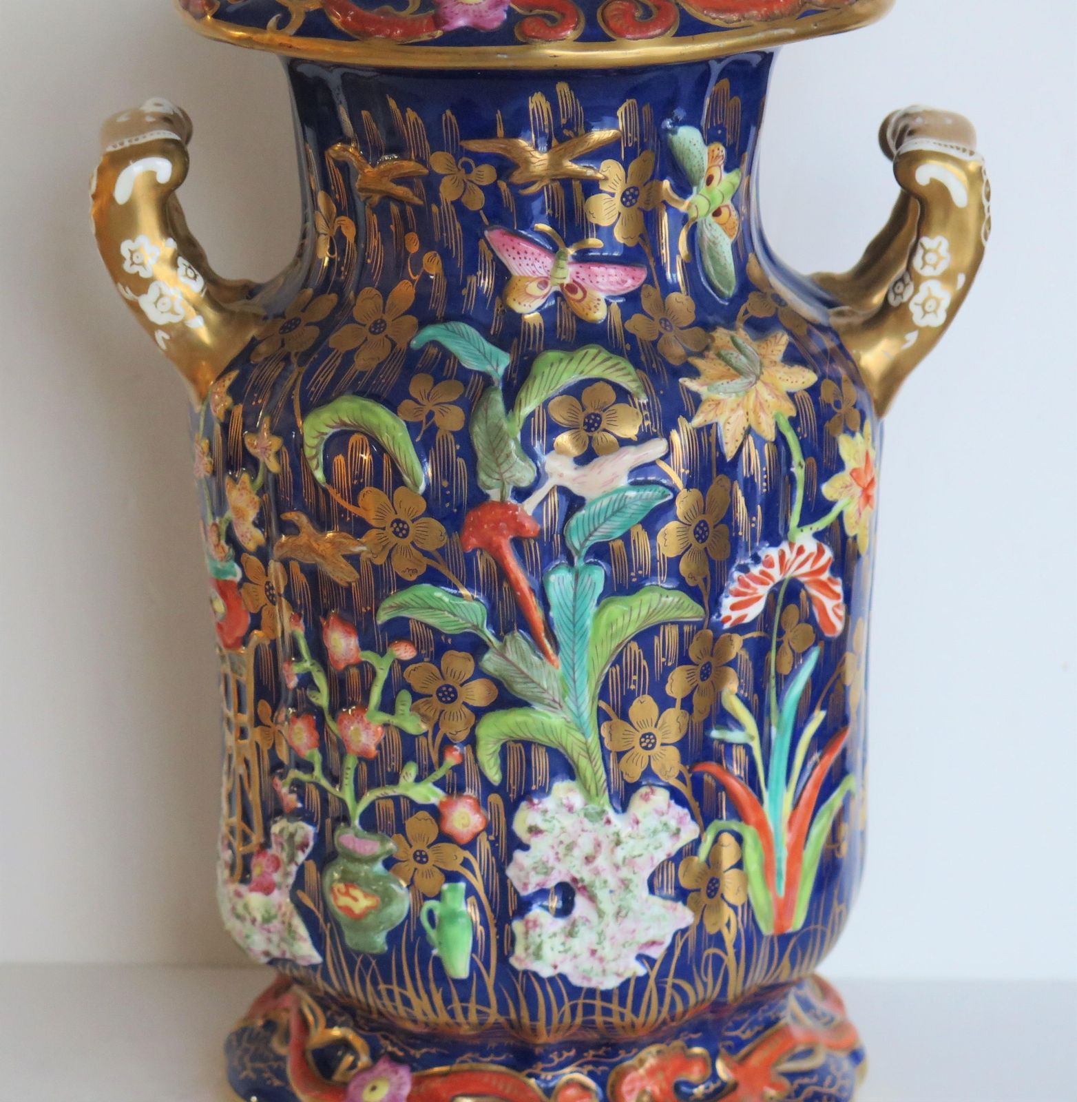 photo for sale Rare Large Masons Ironstone Covered Vase With Relief Motifs, Circa 1825