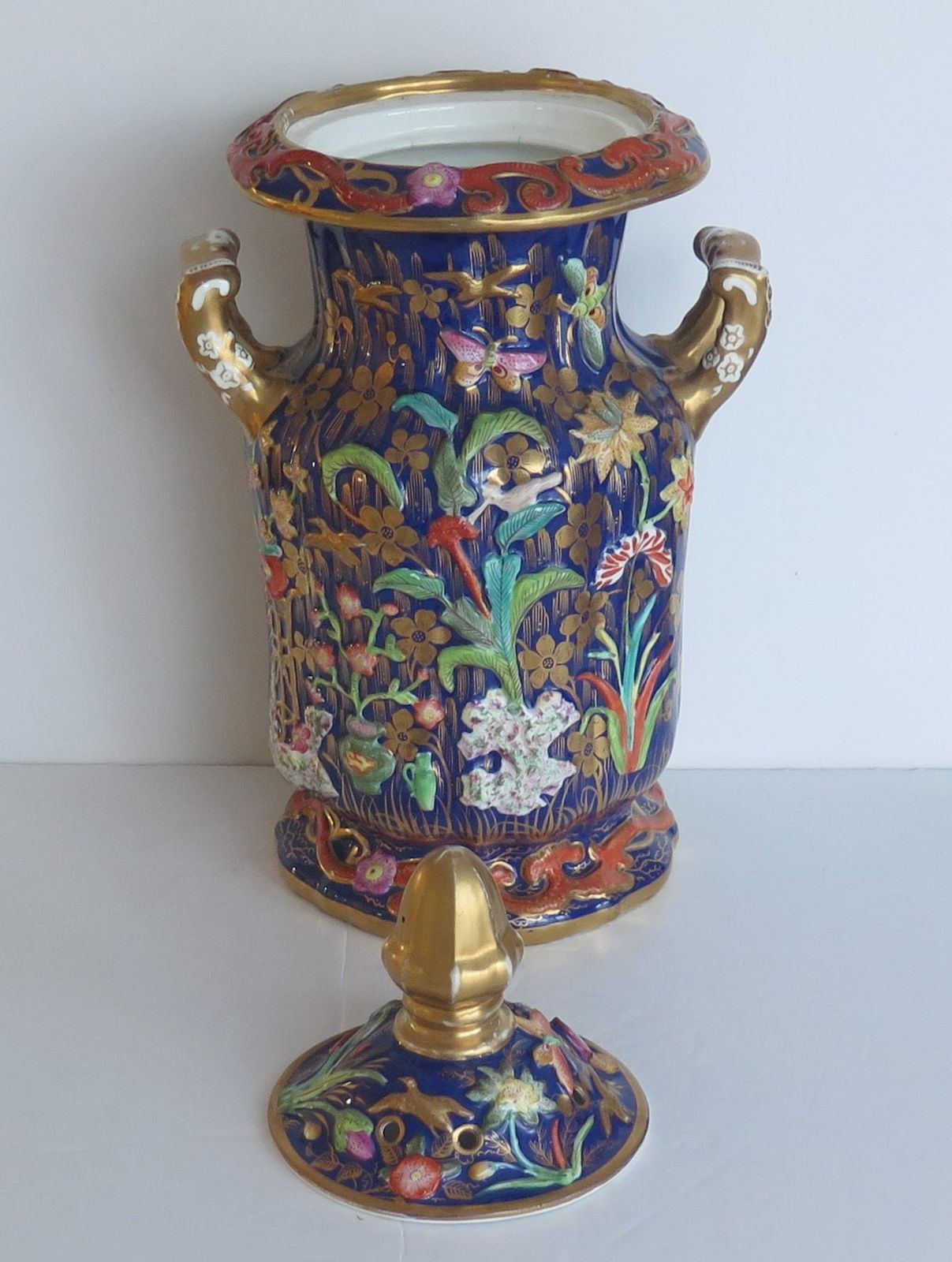 photo buy Rare Large Masons Ironstone Covered Vase With Relief Motifs, Circa 1825
