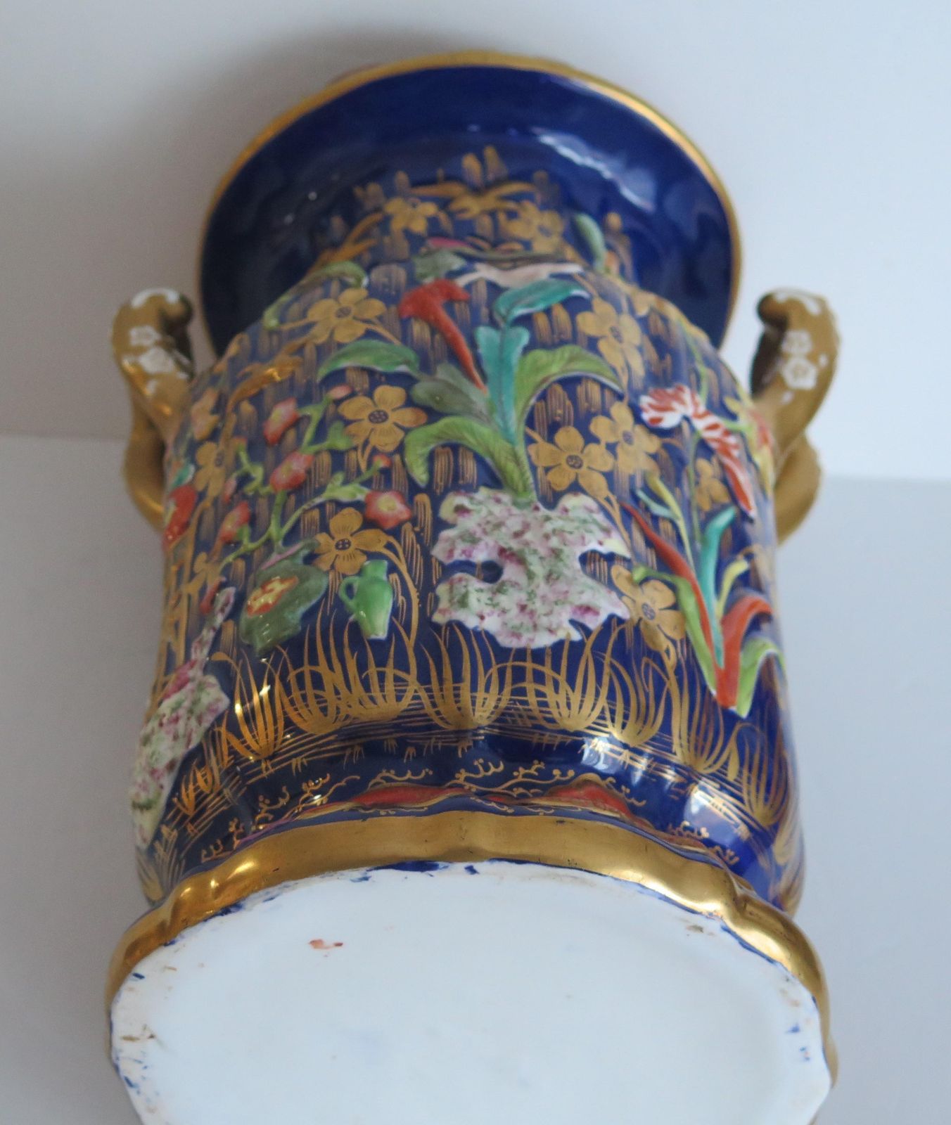 photo vintage Rare Large Masons Ironstone Covered Vase With Relief Motifs, Circa 1825