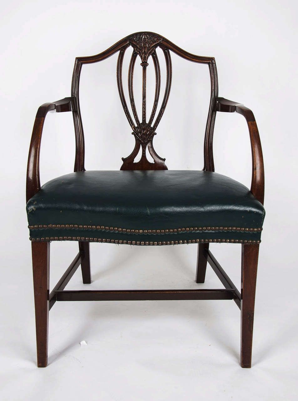 Georgian Armchair Green Leather Seat, English Hepplewhite Circa 1785 photo furniture