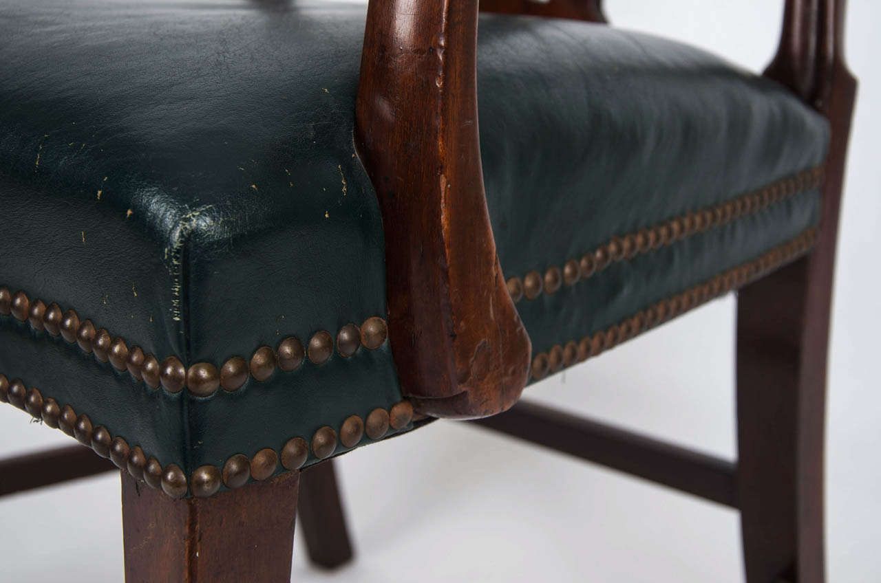 Georgian Armchair Green Leather Seat, English Hepplewhite Circa 1785 photo for sale