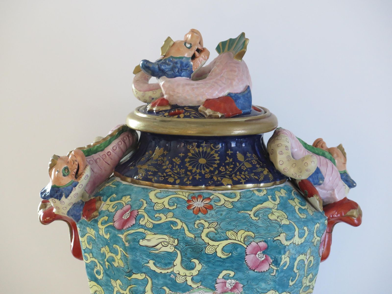 photo for sale Rare Masons Ironstone Lidded Alcove Very Large Vase With Dragons, Ca 1825