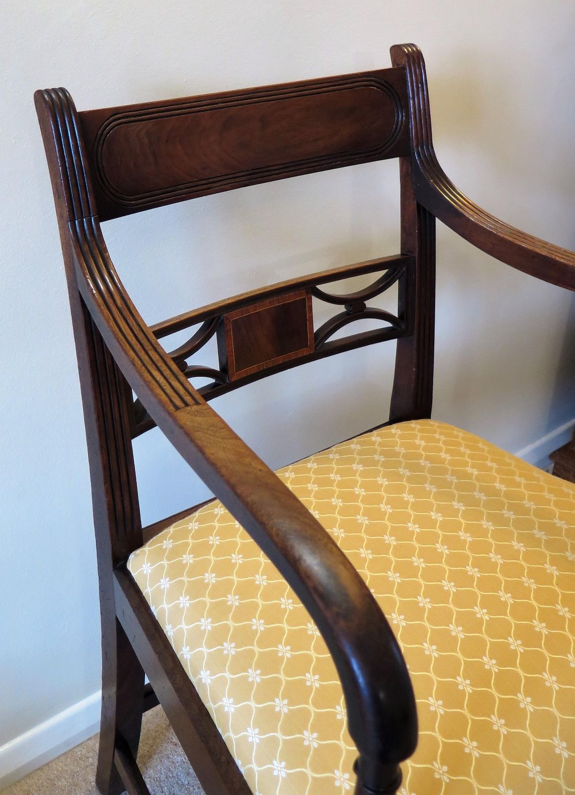 Georgian Armchair Carved Inlaid Mahogany, English Sheraton Circa 1790 photo vintage