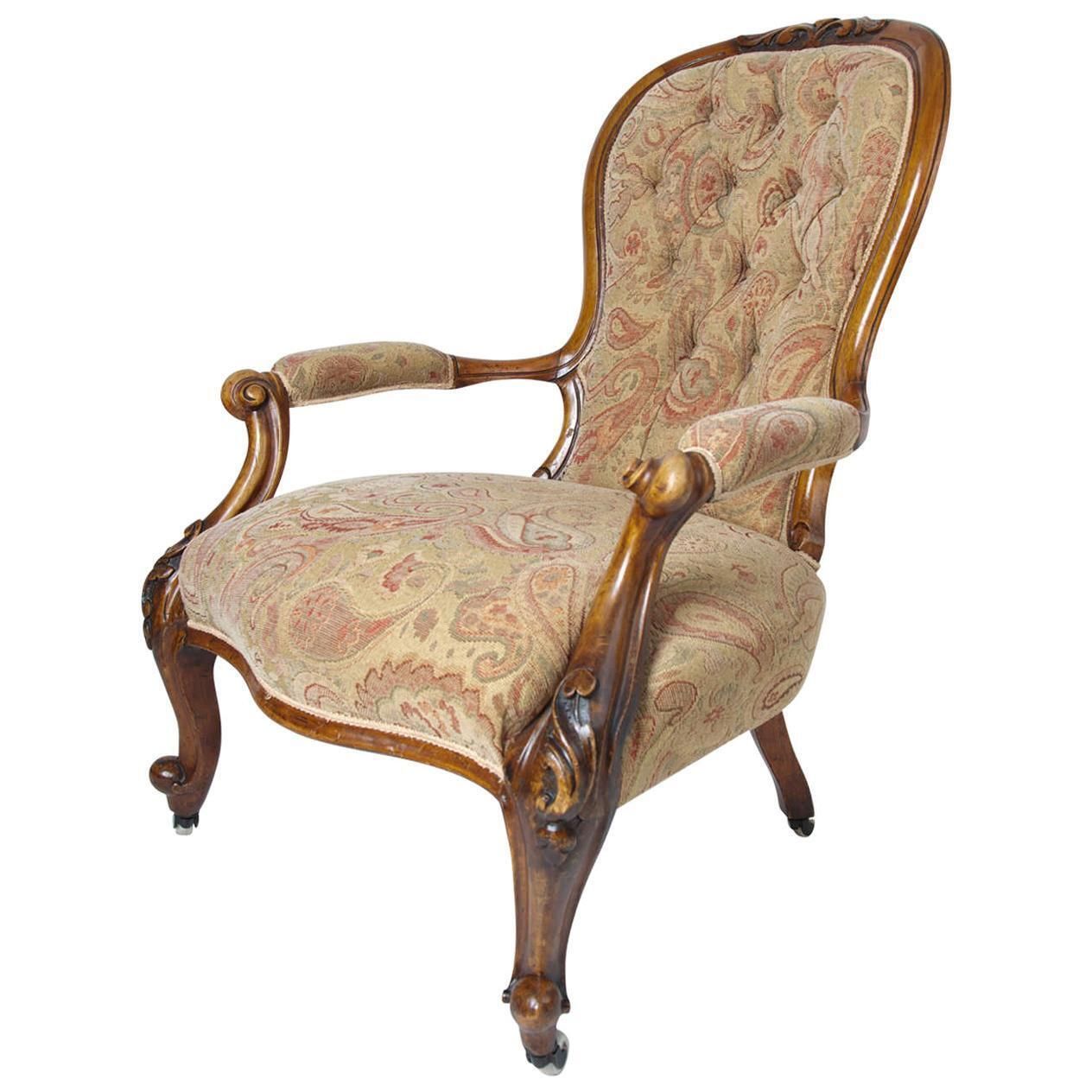 Mid 19th Century Spoon Back Open Armchair Walnut, English Victorian Circa 1850