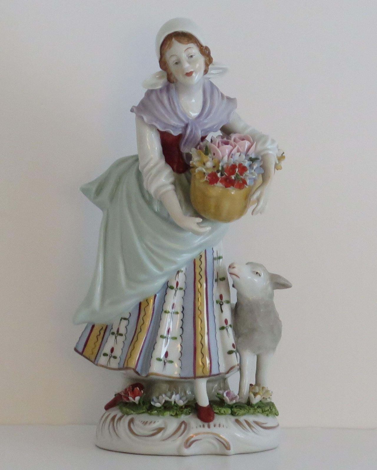photo for sale Pair Of Sitzendorf Figures Porcelain Flower Sellers, German Fully Marked Ca 1920
