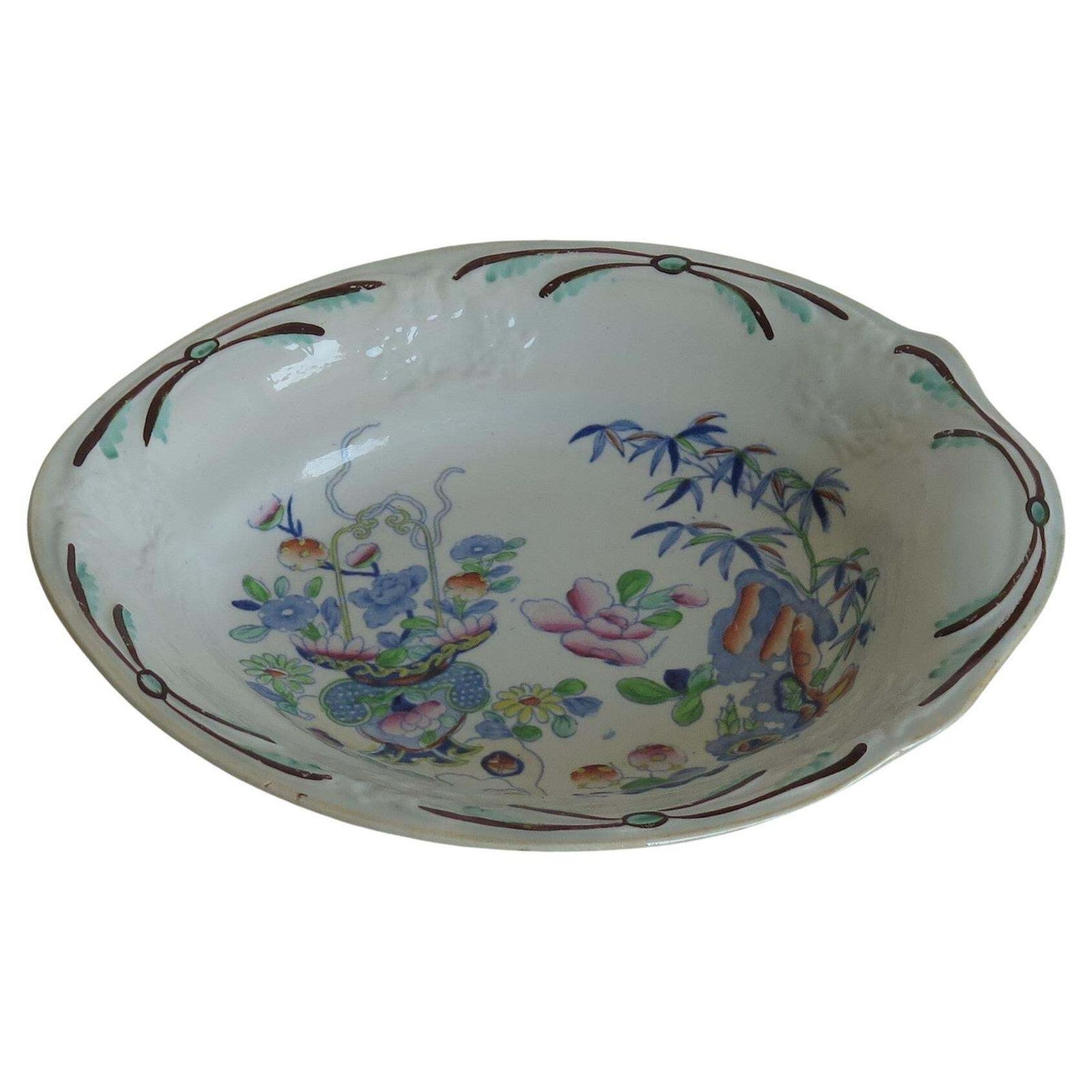Georgian Dish By Stephen Folch Bamboo & Basket Pattern Royal Arms Mark, Ca 1825