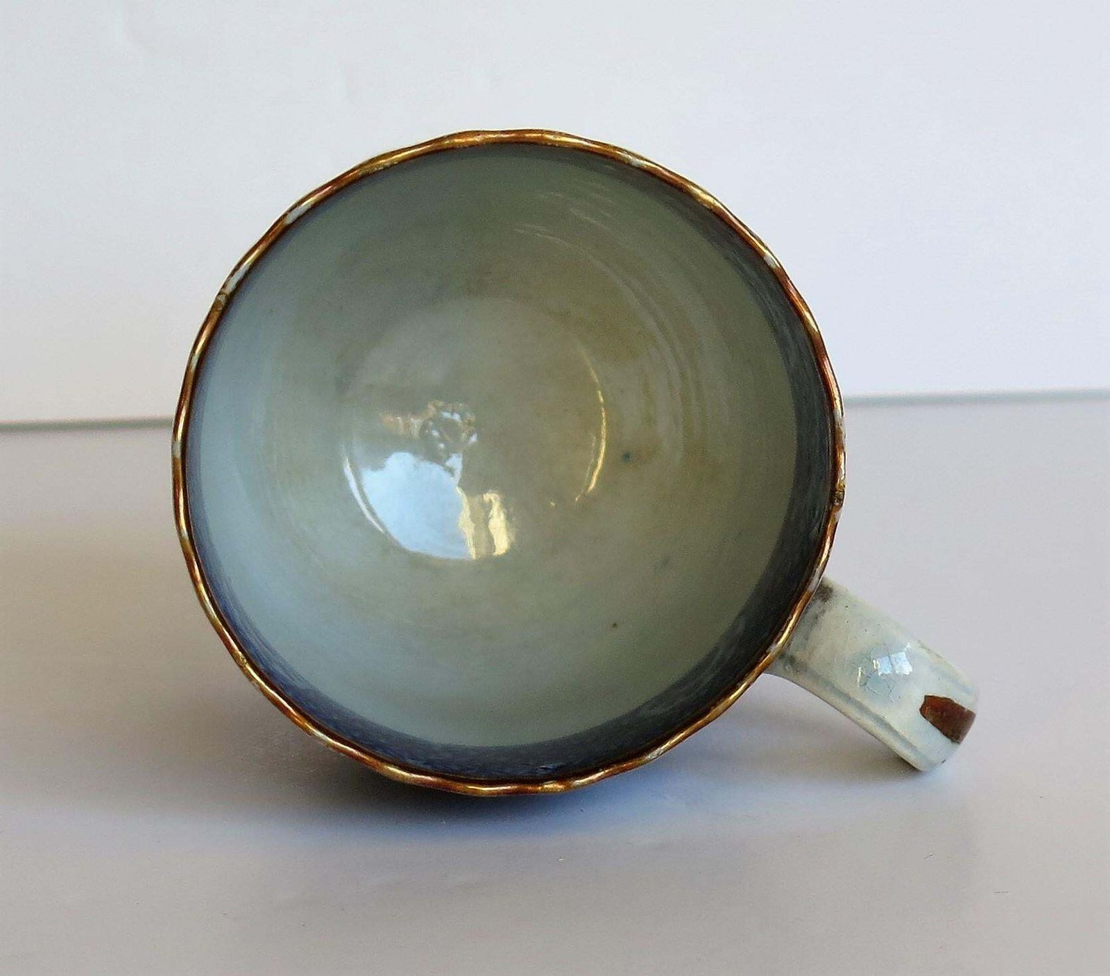 204.0 Early Coffee Cup Blue And White Boy On A Buffalo Ptn Probably Spode, Circa 1790 photo