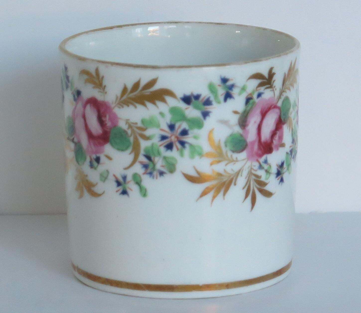 Georgian Derby Coffee Can Hand Painted Roses By John Stanesby, Ca. 1810 photo for sale