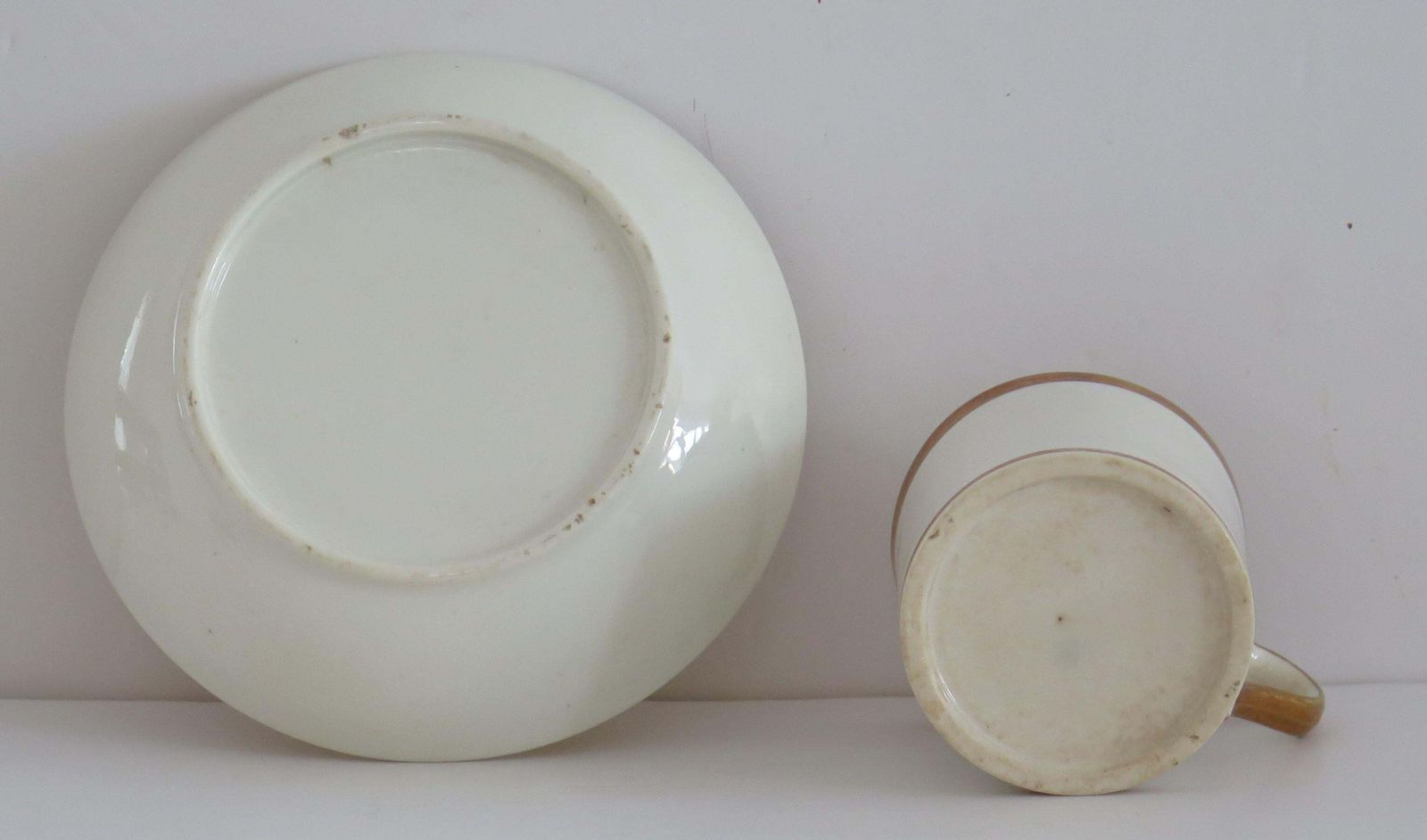 Georgian Miles Mason Coffee Can & Saucer Porcelain Hand Gilded Ptn C13, Ca 1805 photo vintage