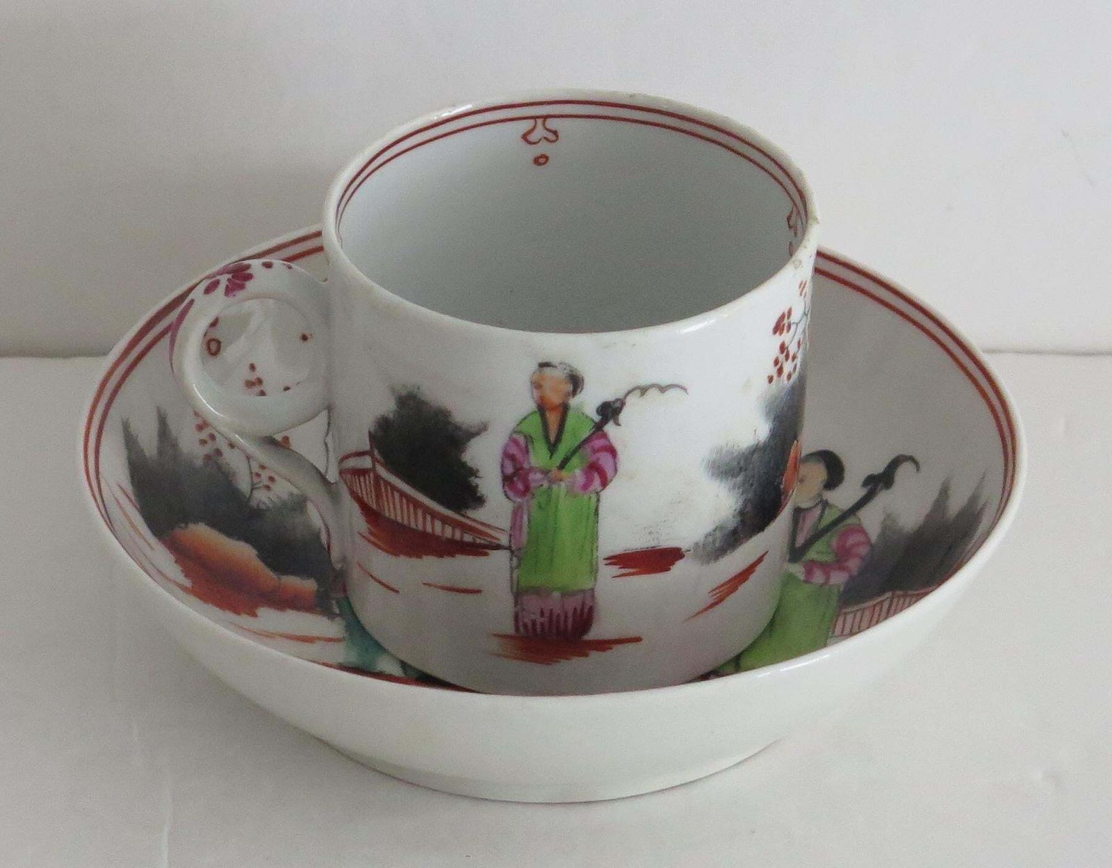 Early New Hall Porcelain Coffee Can & Saucer Duo Chinese Pattern 421, Circa 1800 photo 290.0
