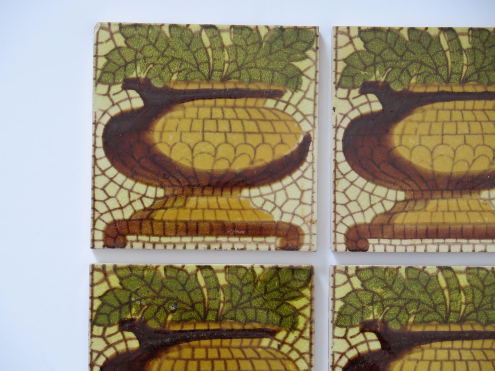 Set Of Six Ceramic Wall Tiles Pineapple Vase Pat'n 6 Inches Square,  Circa 1960 photo Art