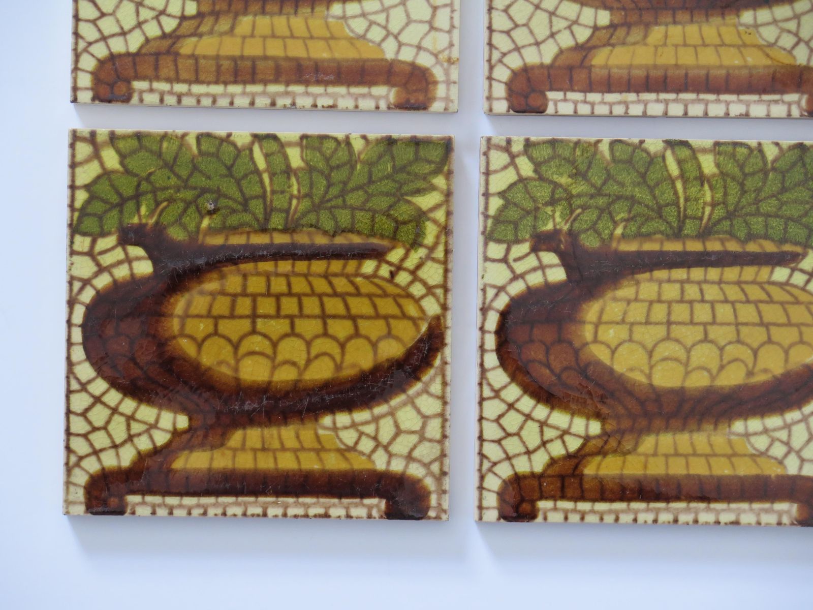 Set Of Six Ceramic Wall Tiles Pineapple Vase Pat'n 6 Inches Square,  Circa 1960 photo buy