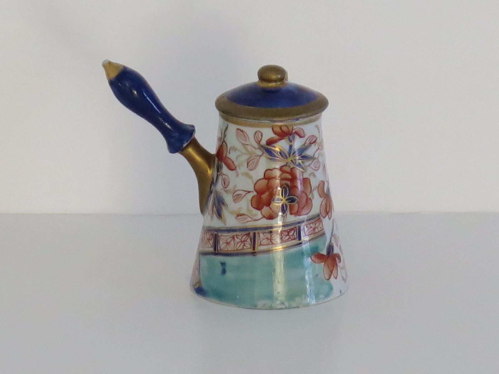 Very Rare Masons Ironstone Miniature Coffee Pot In Gold Rose Japan Ptn, Ca 1820 photo vintage