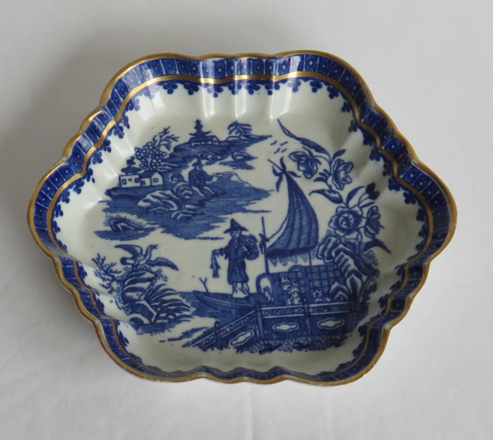 First Period DR. Wall Worcester Porcelain Teapot Stand Fisherman Ptn, Circa 1775 photo 382.0