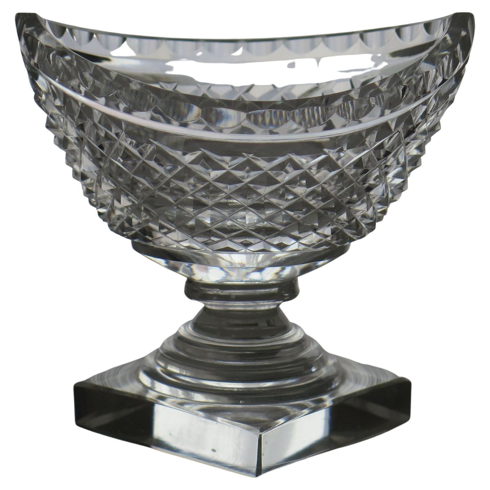 Irish 18th Century Georgian Cut Glass Salt With Stepped Foot, Ca 1790