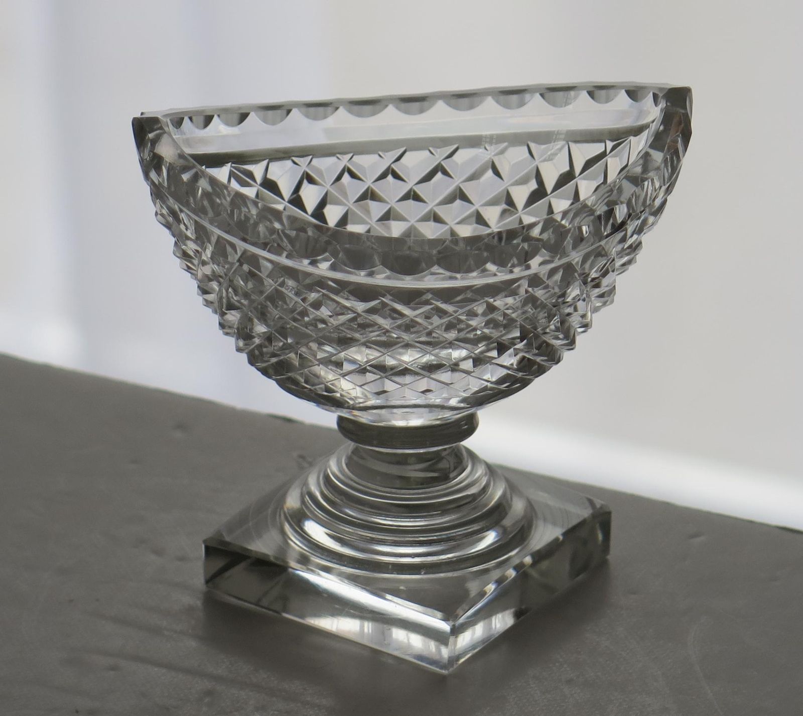 Irish 18th Century Georgian Cut Glass Salt With Stepped Foot, Ca 1790 photo for sale