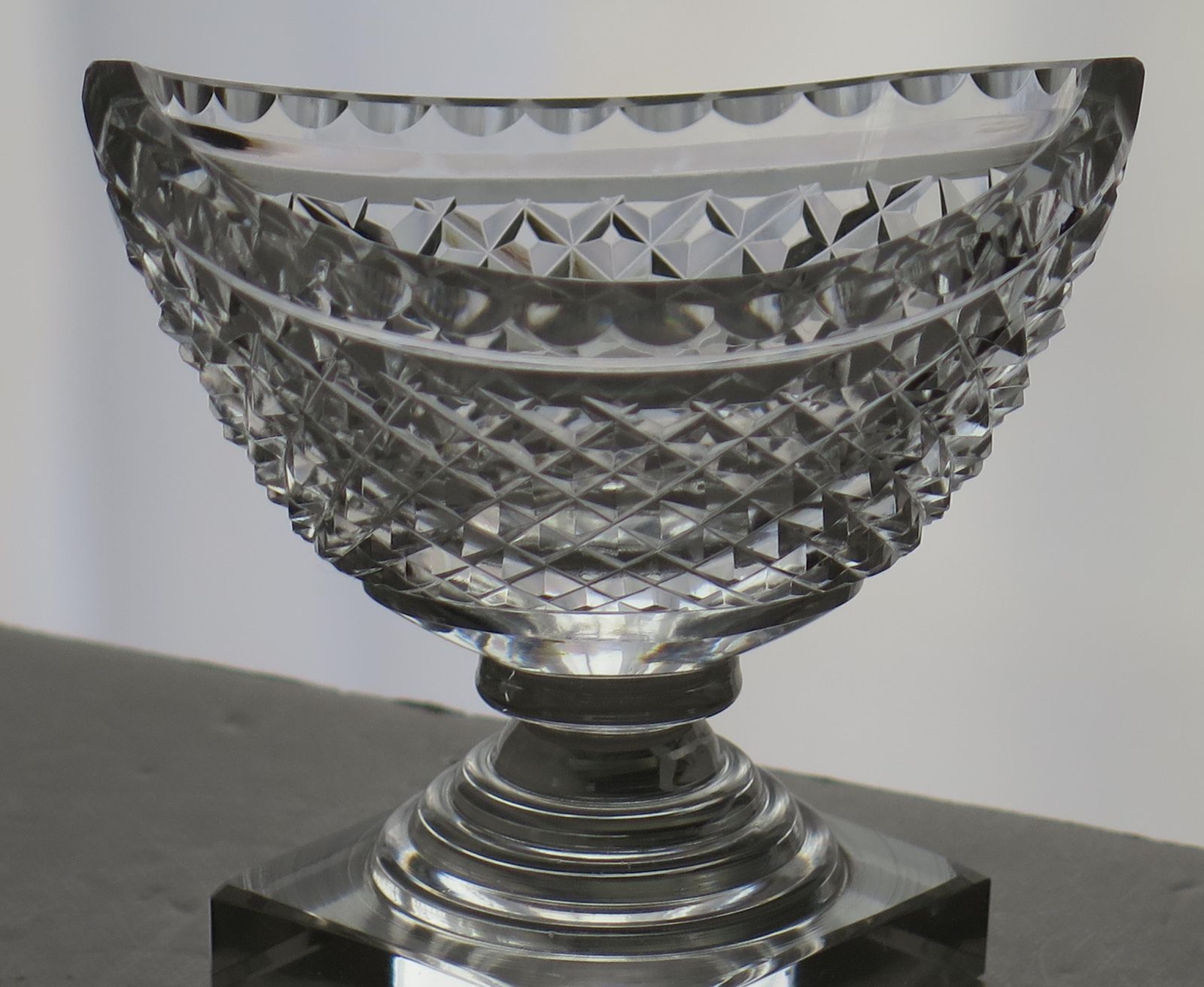 Irish 18th Century Georgian Cut Glass Salt With Stepped Foot, Ca 1790 photo vintage