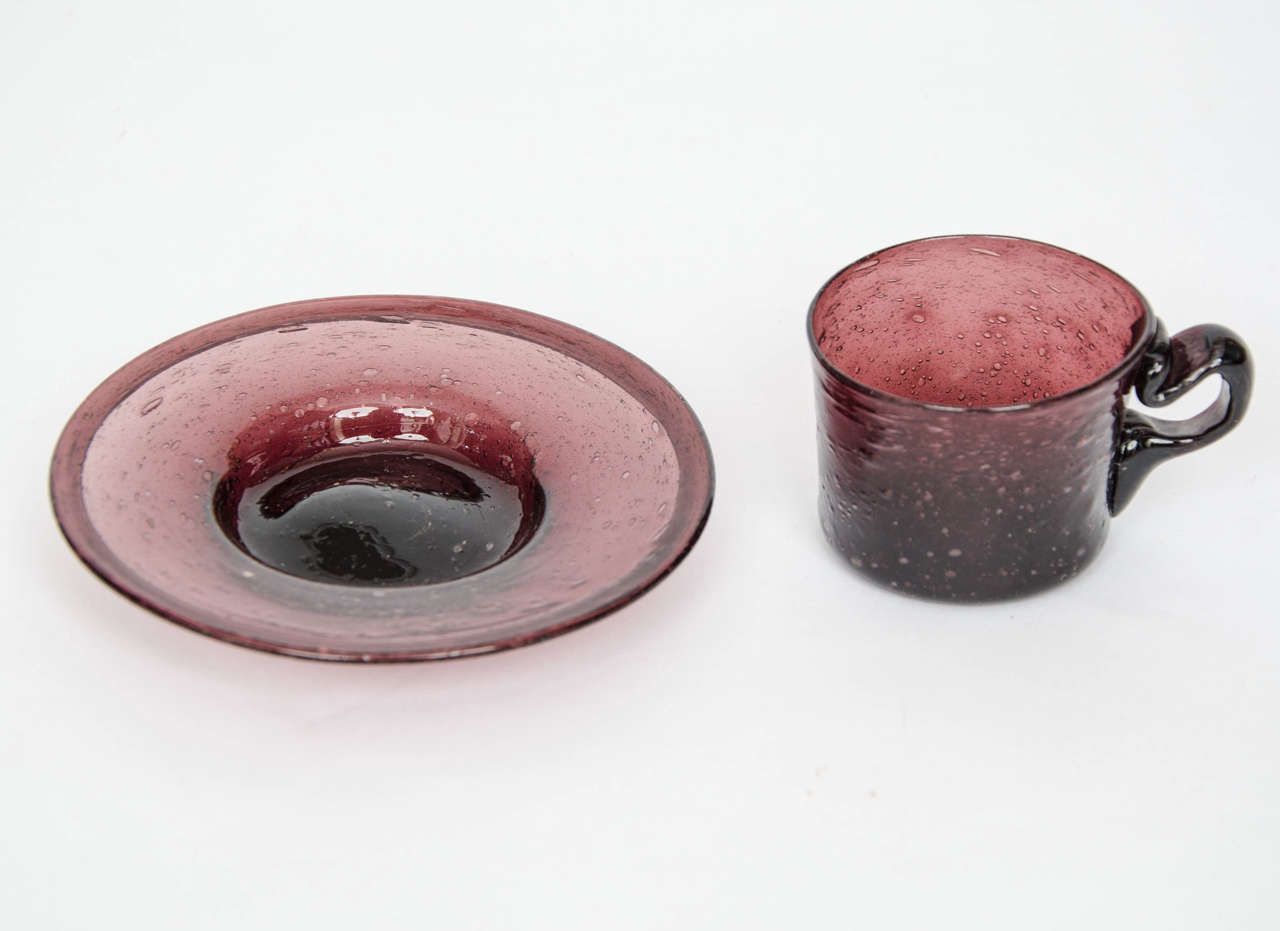 Rare Georgian Amethyst Glass Cup And Saucer Hand Blown, Circa 1800 photo for sale