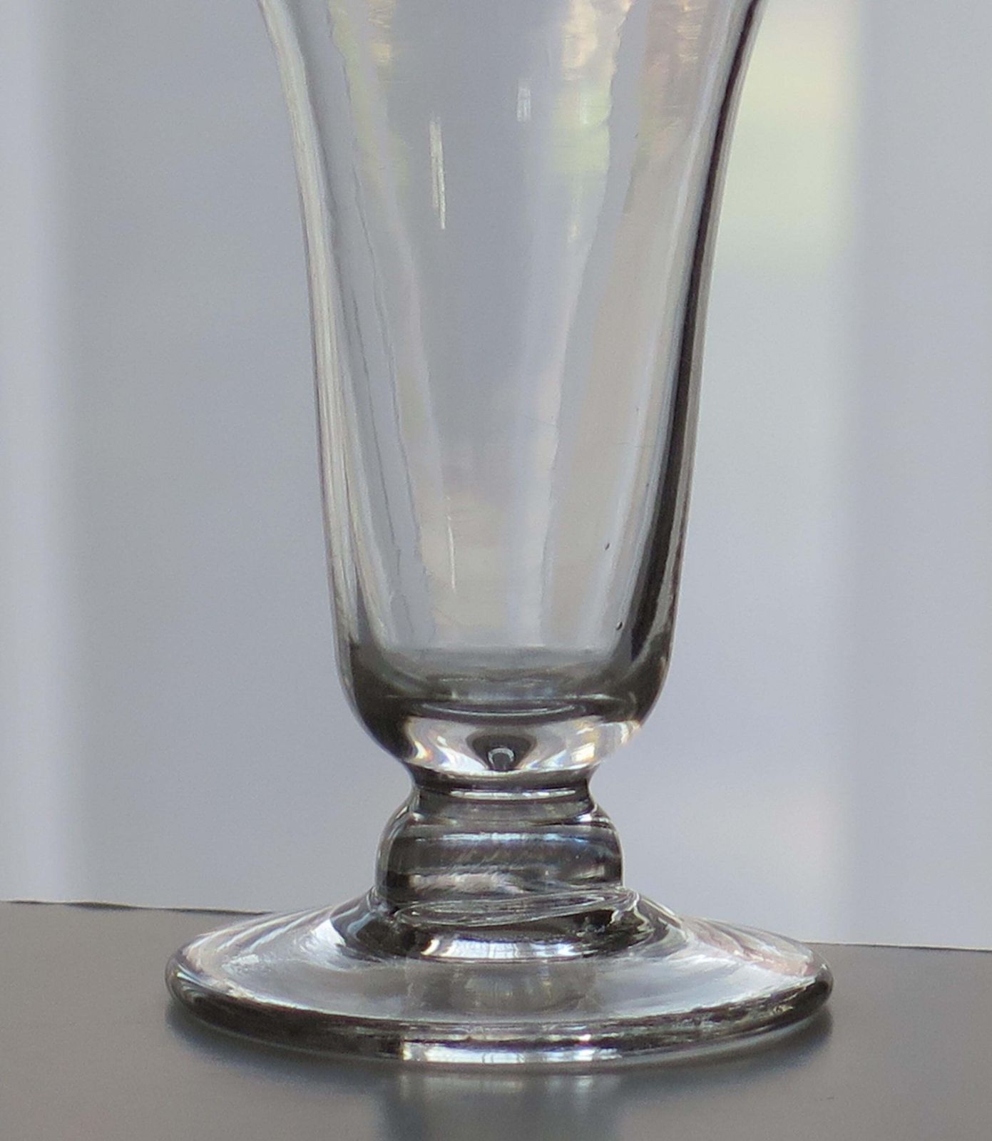 18th C Georgian Jelly Glass With Bell Bowl Cushion Knop Hand Blown, Ca 1780 photo for sale