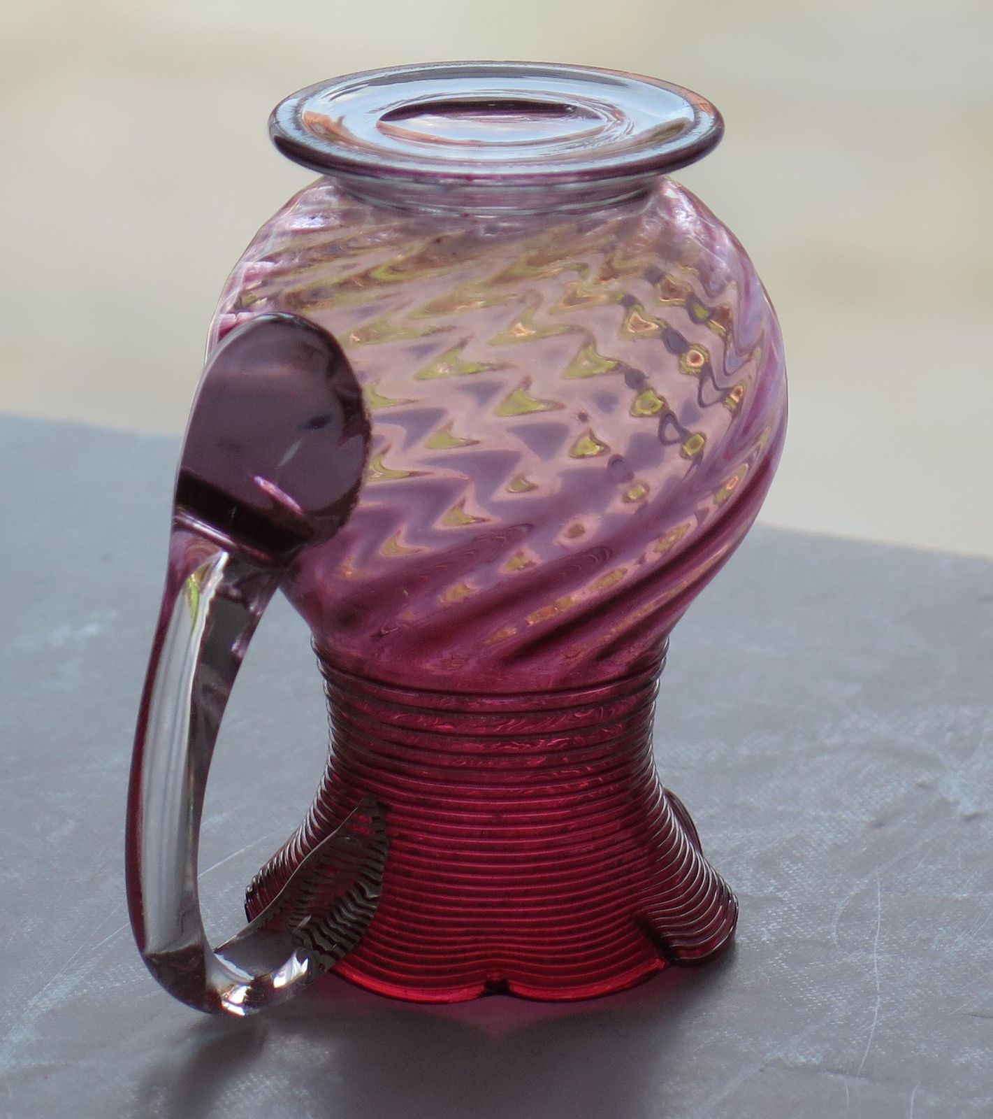19th Century Cranberry Glass Milk Or Cream Jug Wrythen Moulded, English Ca 1870 photo buy