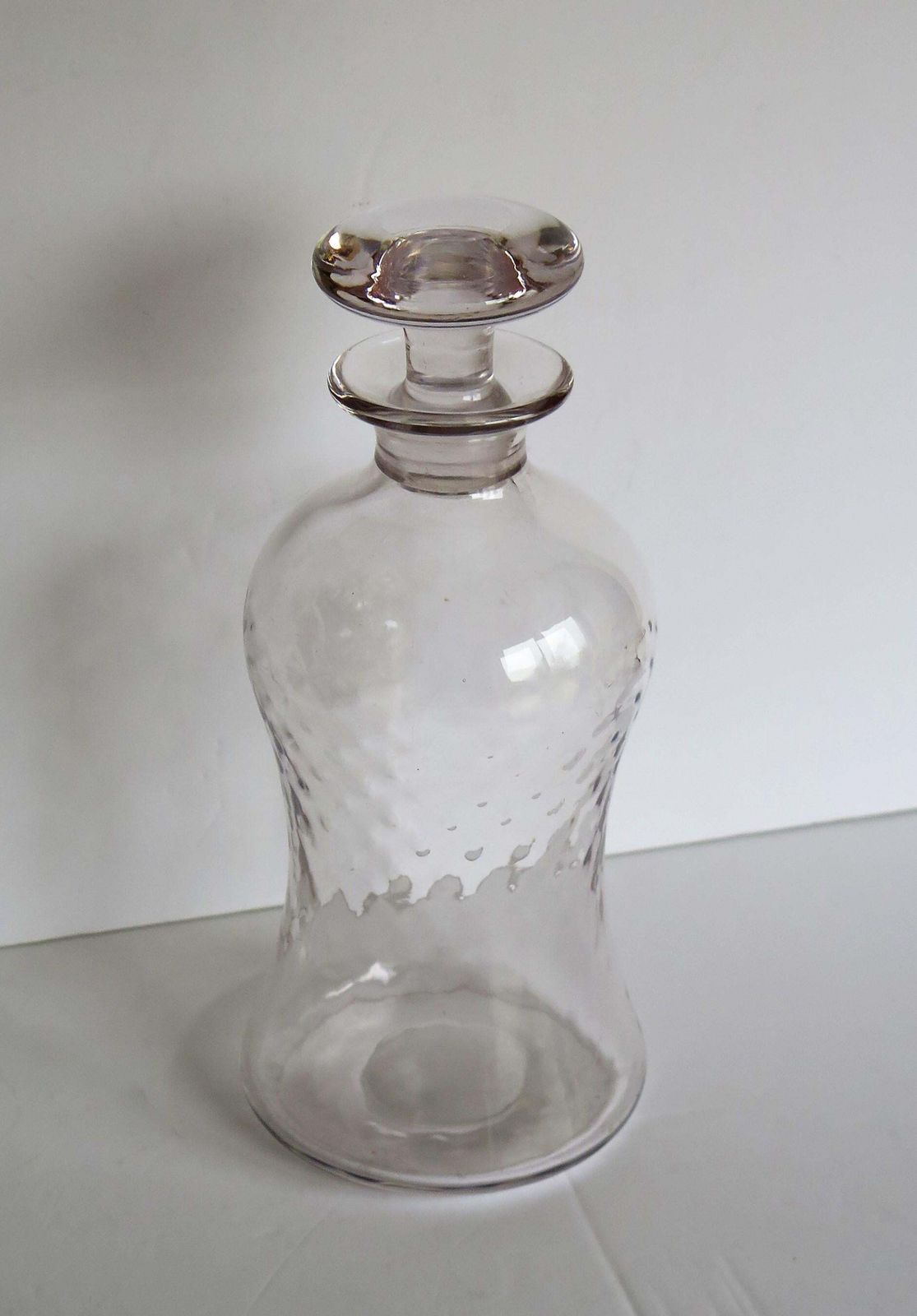 Edwardian Blown Glass Decanter Dimple Moulded With Mushroom Stopper, Circa 1900 photo vinterior