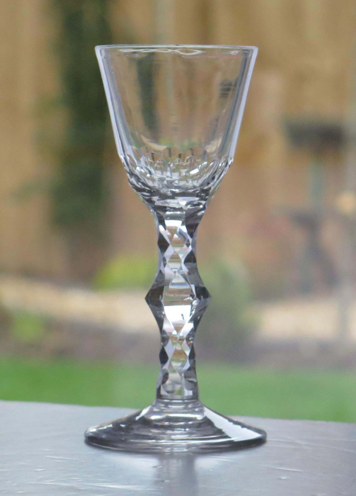 18th C Georgian Wine Drinking Glass Facet Cut Stem Hand Blown, Ca 1785 photo furniture