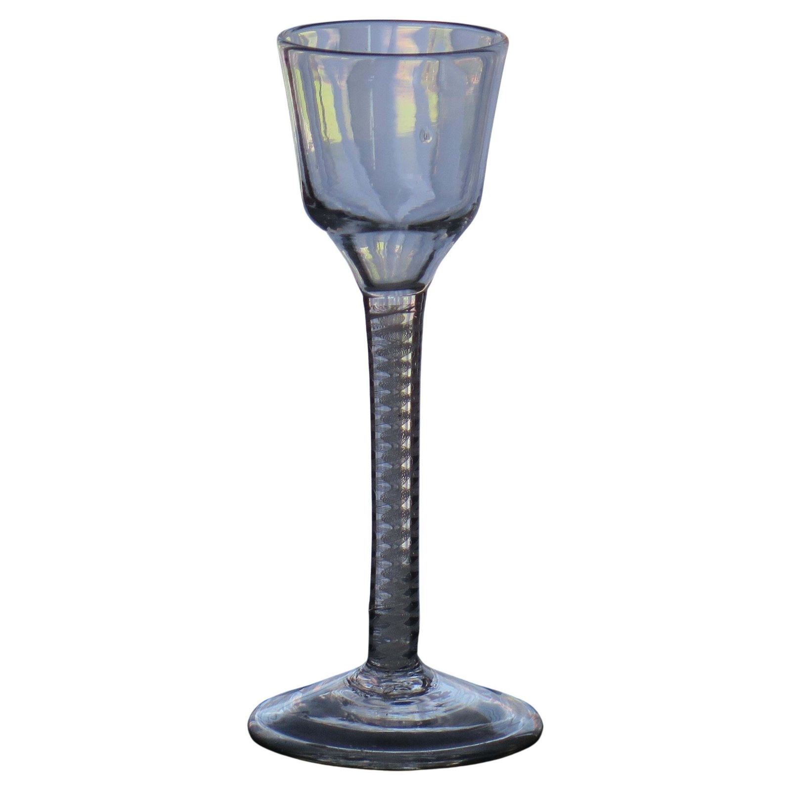 Mid 18th Century Wine Glass Hand Blown Cotton Twist Stem, English C 1765
