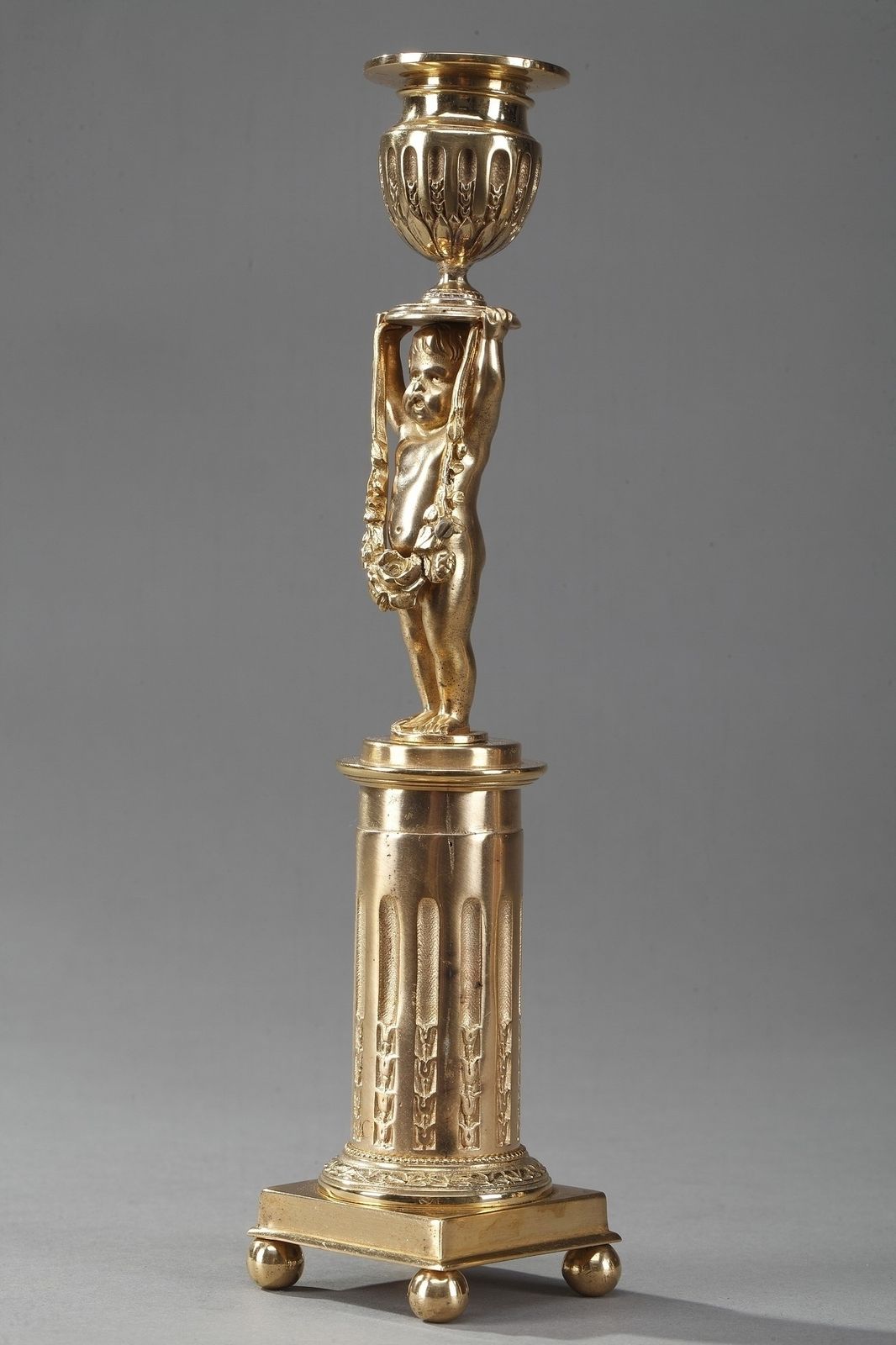 19th Century Ormolu Bronze Antique Candlestick Holders With Putti photo 812.0