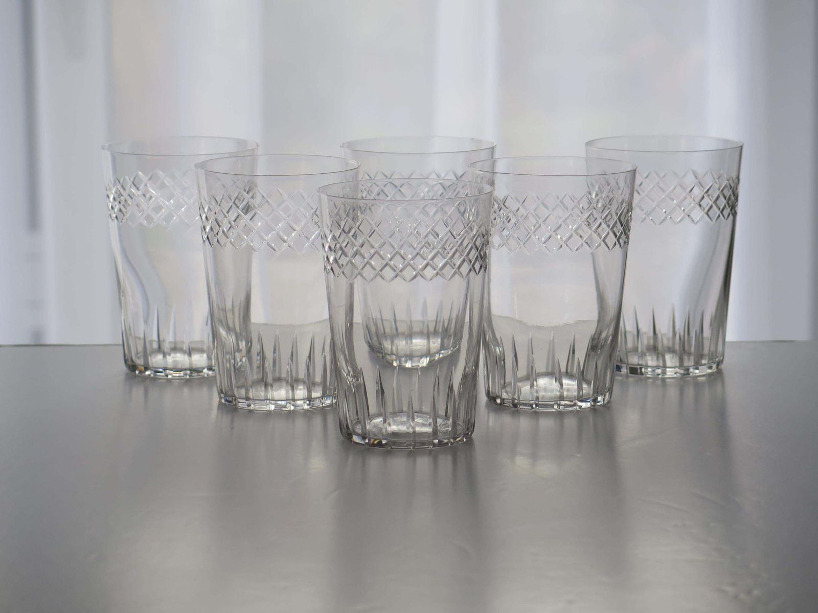 Set Of Six Edwardian Glass Tumblers Engraved Drinking Glasses, Circa 1905 photo furniture