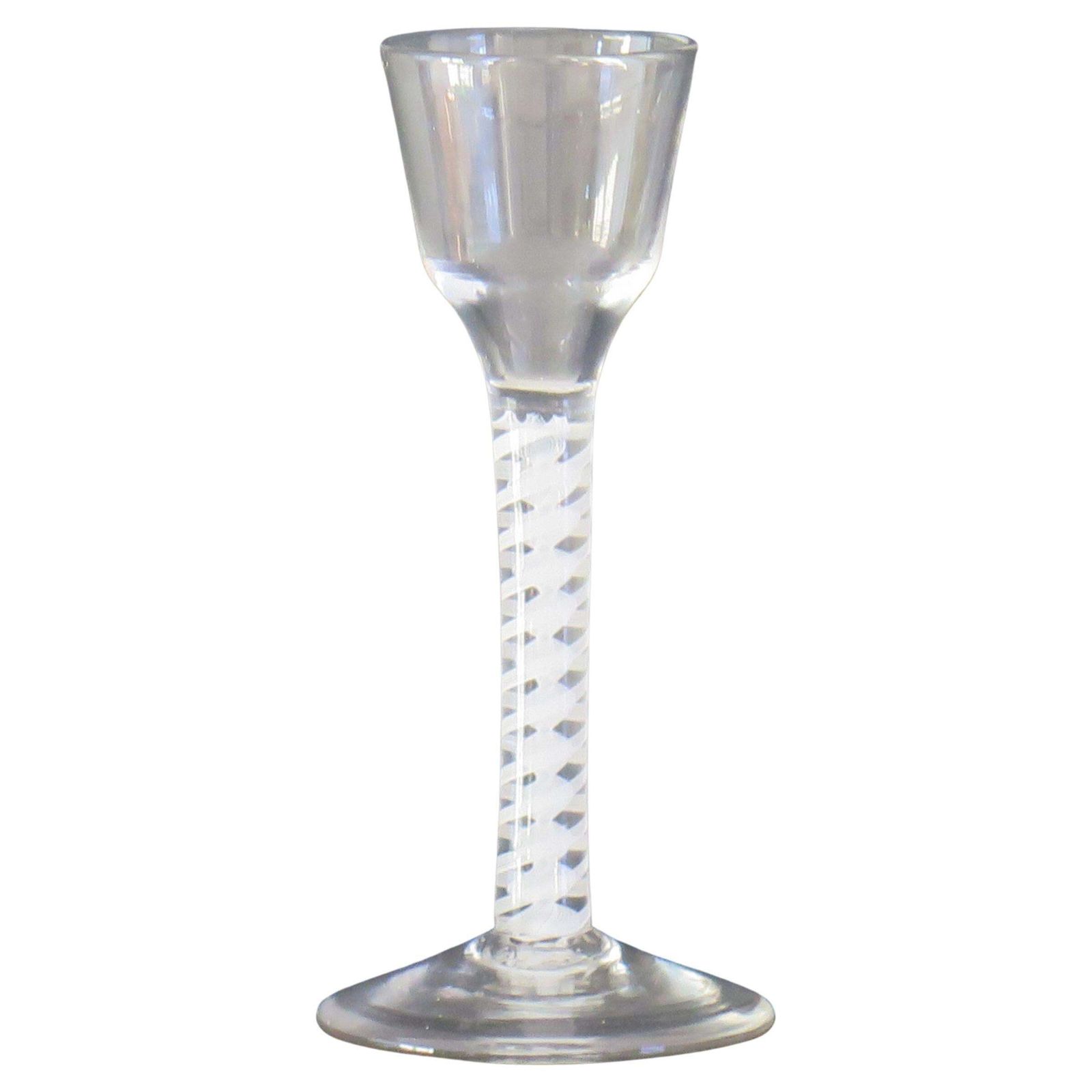 Mid 18th Century Cordial Wine Glass Hand Blown Cotton Twist Stem, English C 1765 photo furniture