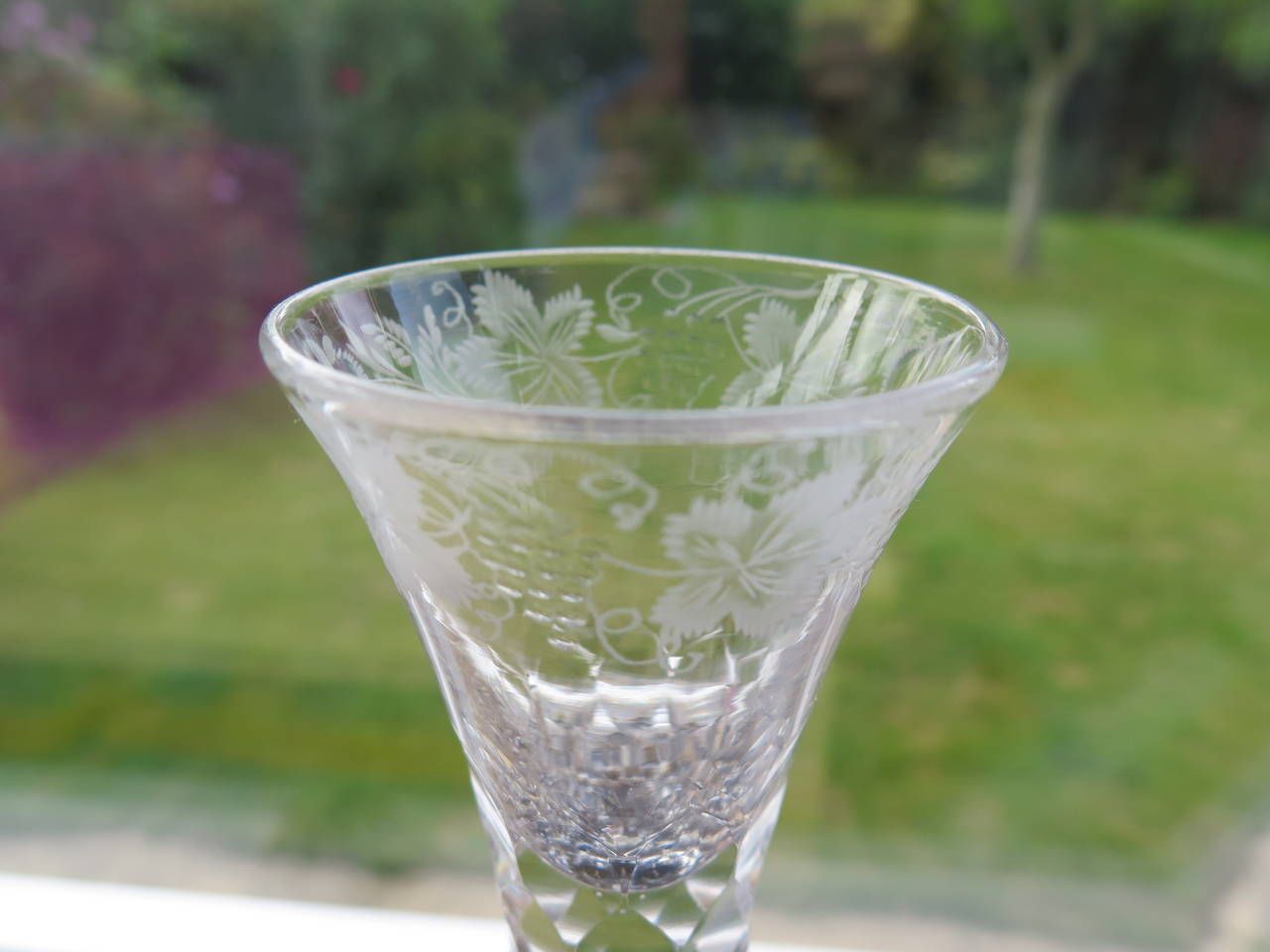 George III Firing Drinking Glass Hand Blown Facet Stem Engraved Bowl, Circa 1785 photo buy