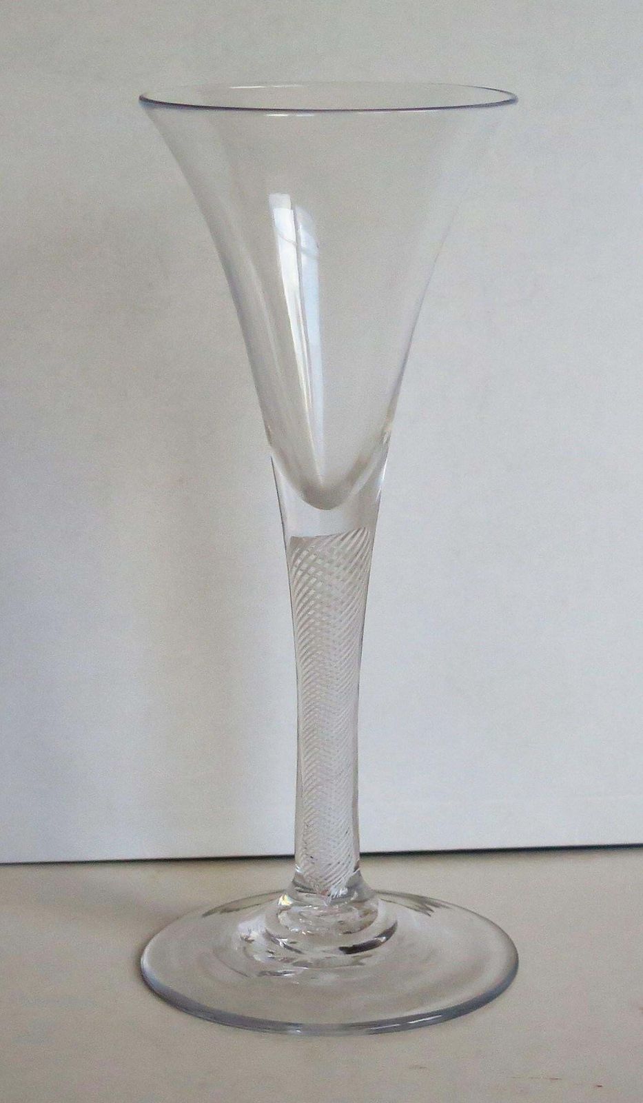 Mid 18th Century Georgian Tall Wine Glass Hand Blown Cotton Twist Opaque Stem photo for sale