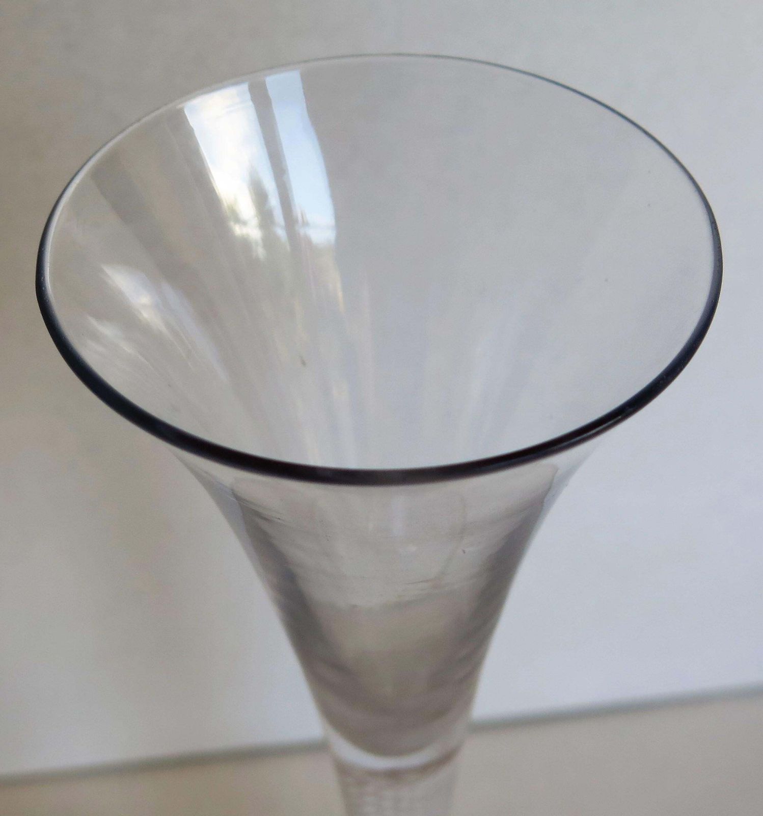 606.0 Mid 18th Century Georgian Tall Wine Glass Hand Blown Cotton Twist Opaque Stem photo