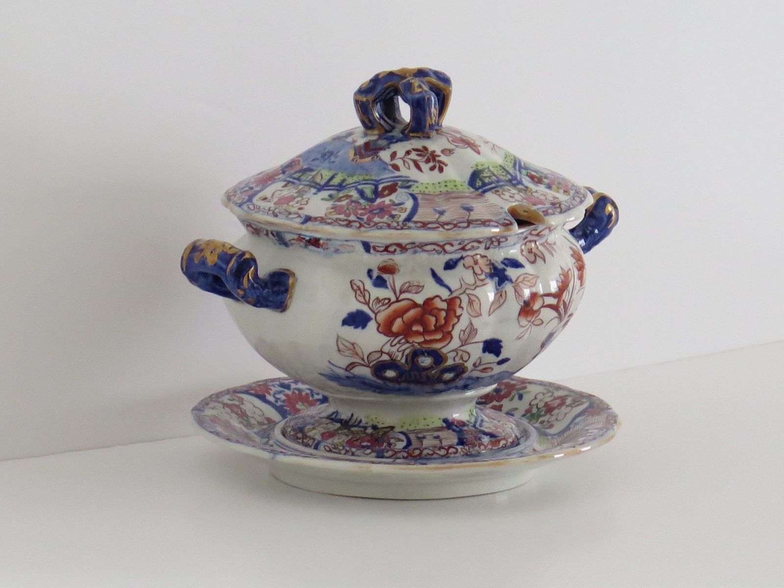 Georgian Masons Ironstone Sauce Tureen & Base Plate Vase & Rock Ptn, Circa 1818 photo Home Decor