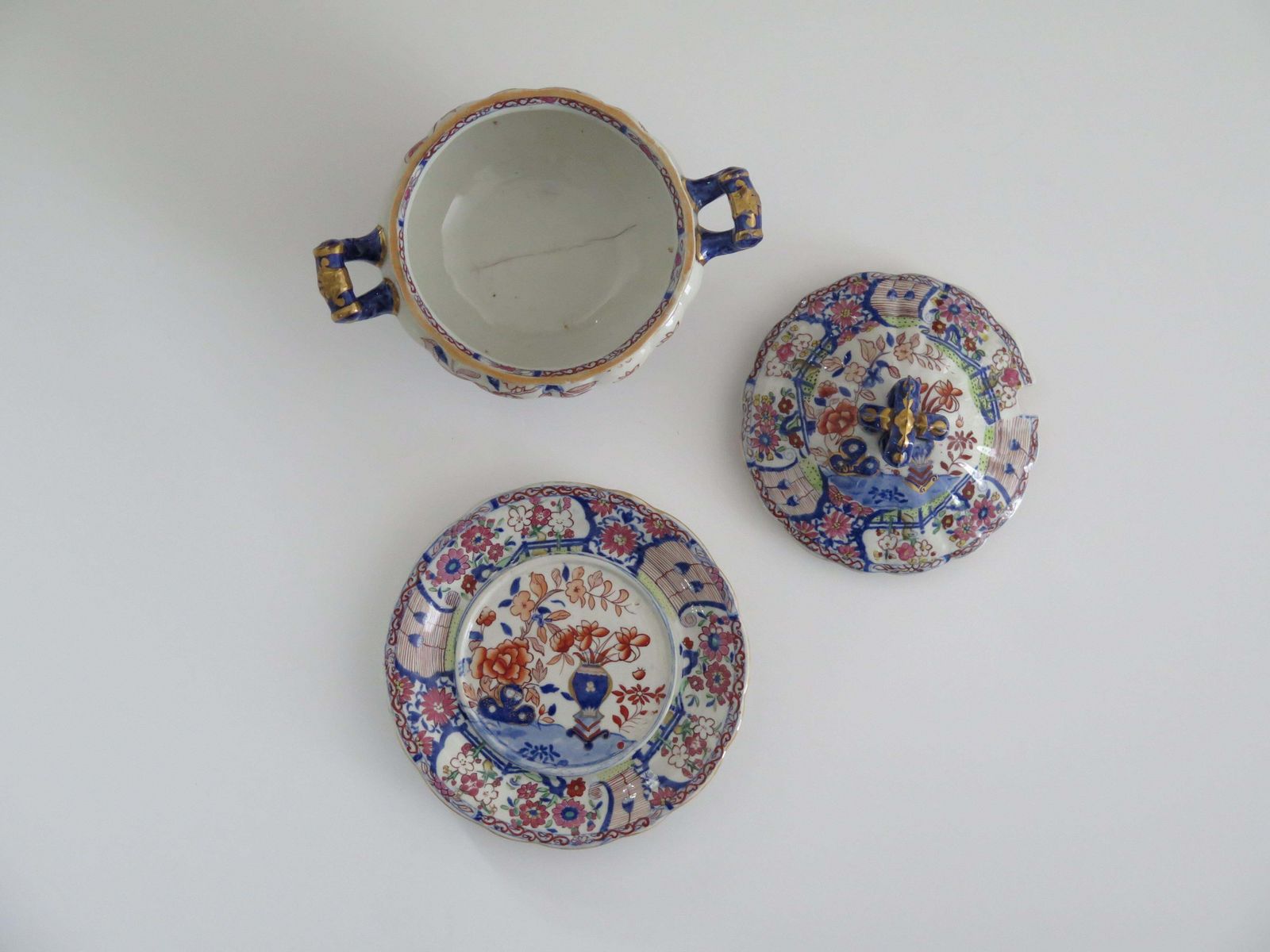 photo for sale Georgian Masons Ironstone Sauce Tureen & Base Plate Vase & Rock Ptn, Circa 1818