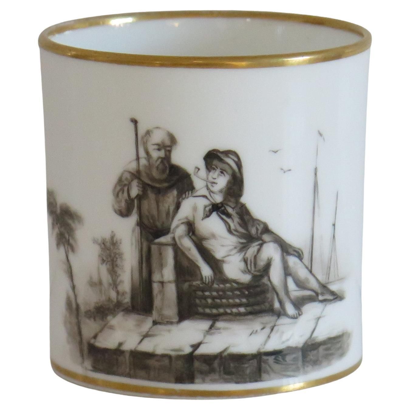 Fine Old Paris Porcelain Coffee Can "En Grisaille", French Circa 1810