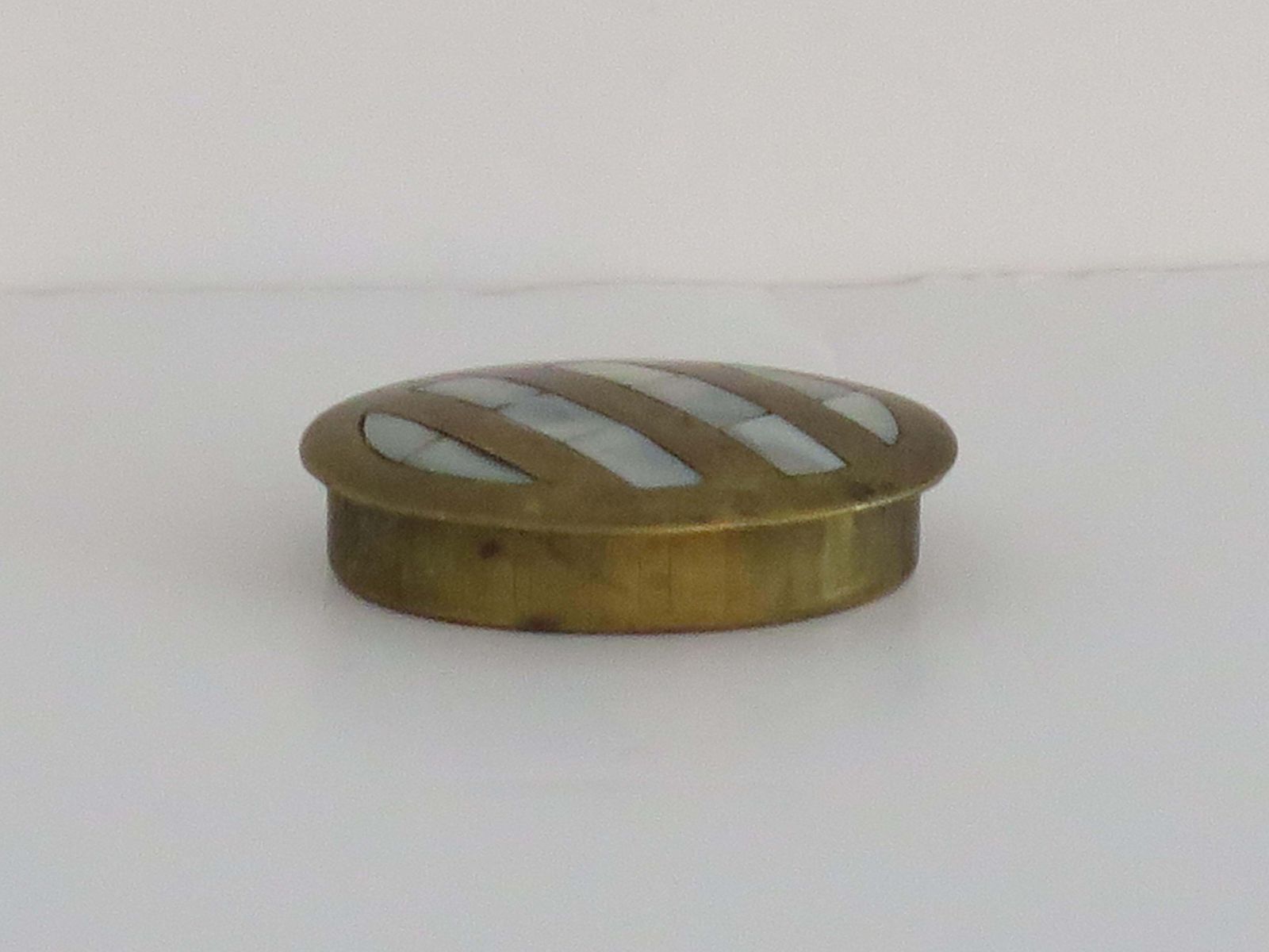 Antique Metal Pill Box With Mother Of Pearl Inlay To Lid, English Edwardian photo Home Decor