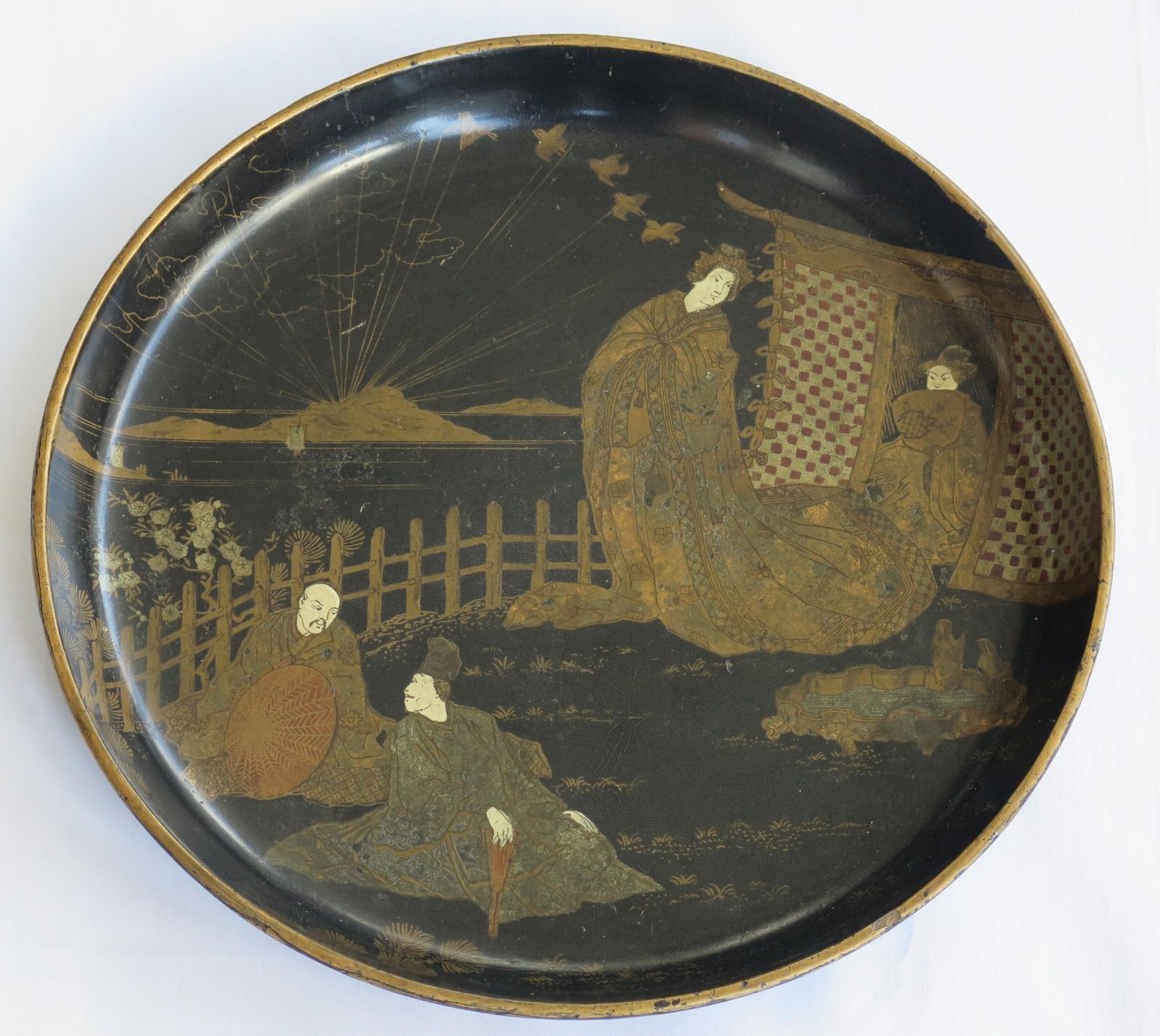 Japanese Laquered Tray Decorated With People On A Verandah, Meiji Period photo Home Decor