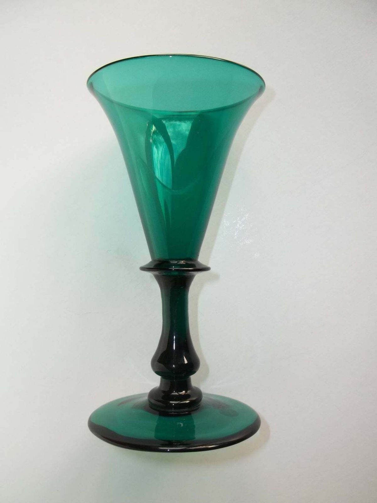 Georgian Wine Glass Bristol Green Bell Bowl Knopped Stem, English, Circa 1815 photo for sale