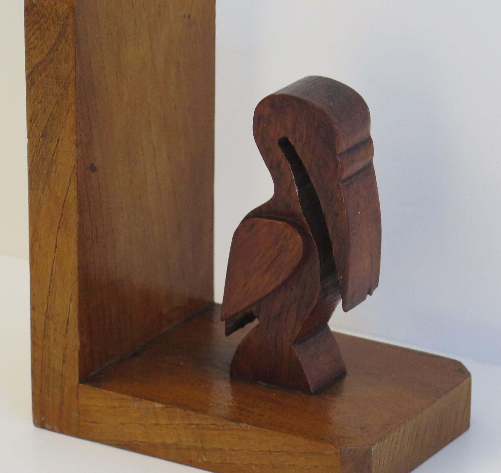 photo furniture Art Deco Pair Of Pelican Figure Bookends In Hand Carved Woods, Circa 1930