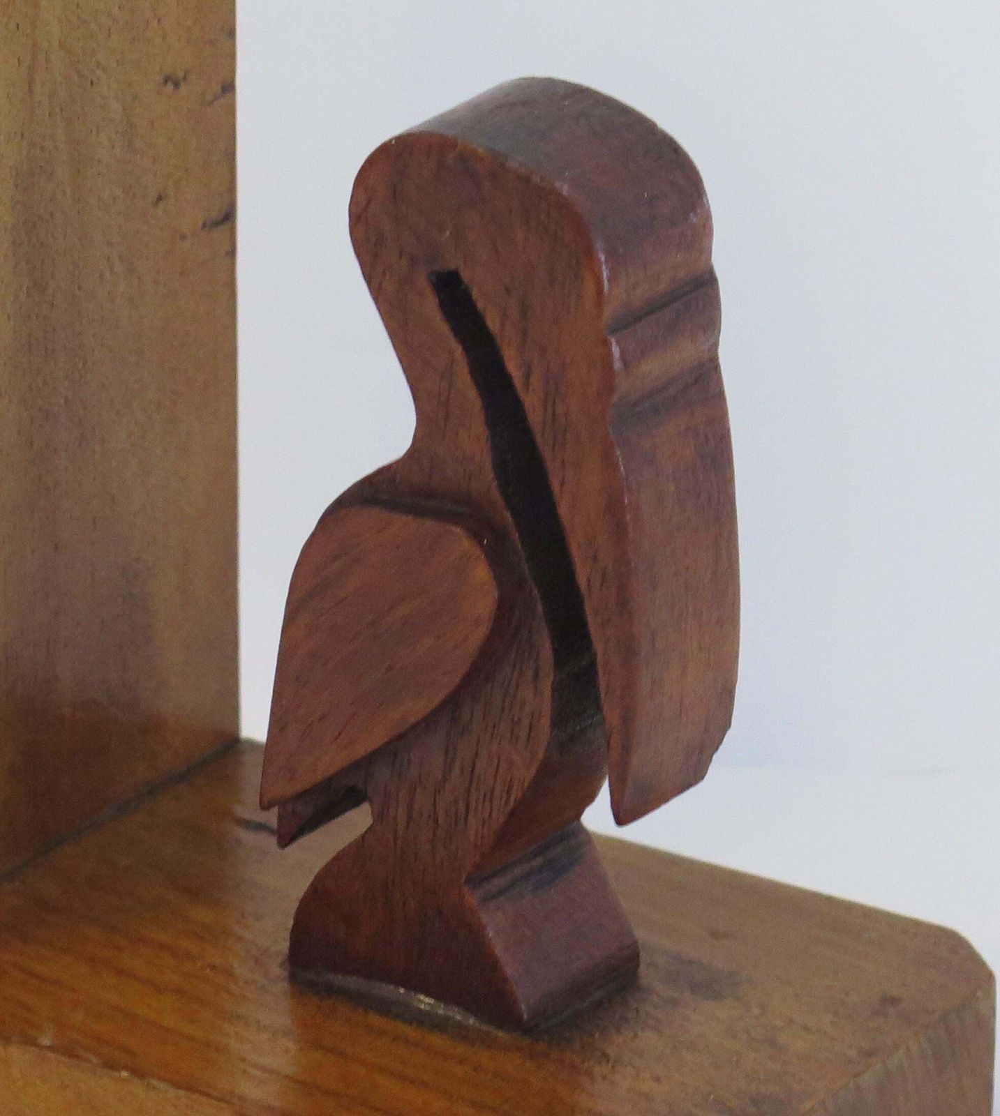 photo for sale Art Deco Pair Of Pelican Figure Bookends In Hand Carved Woods, Circa 1930