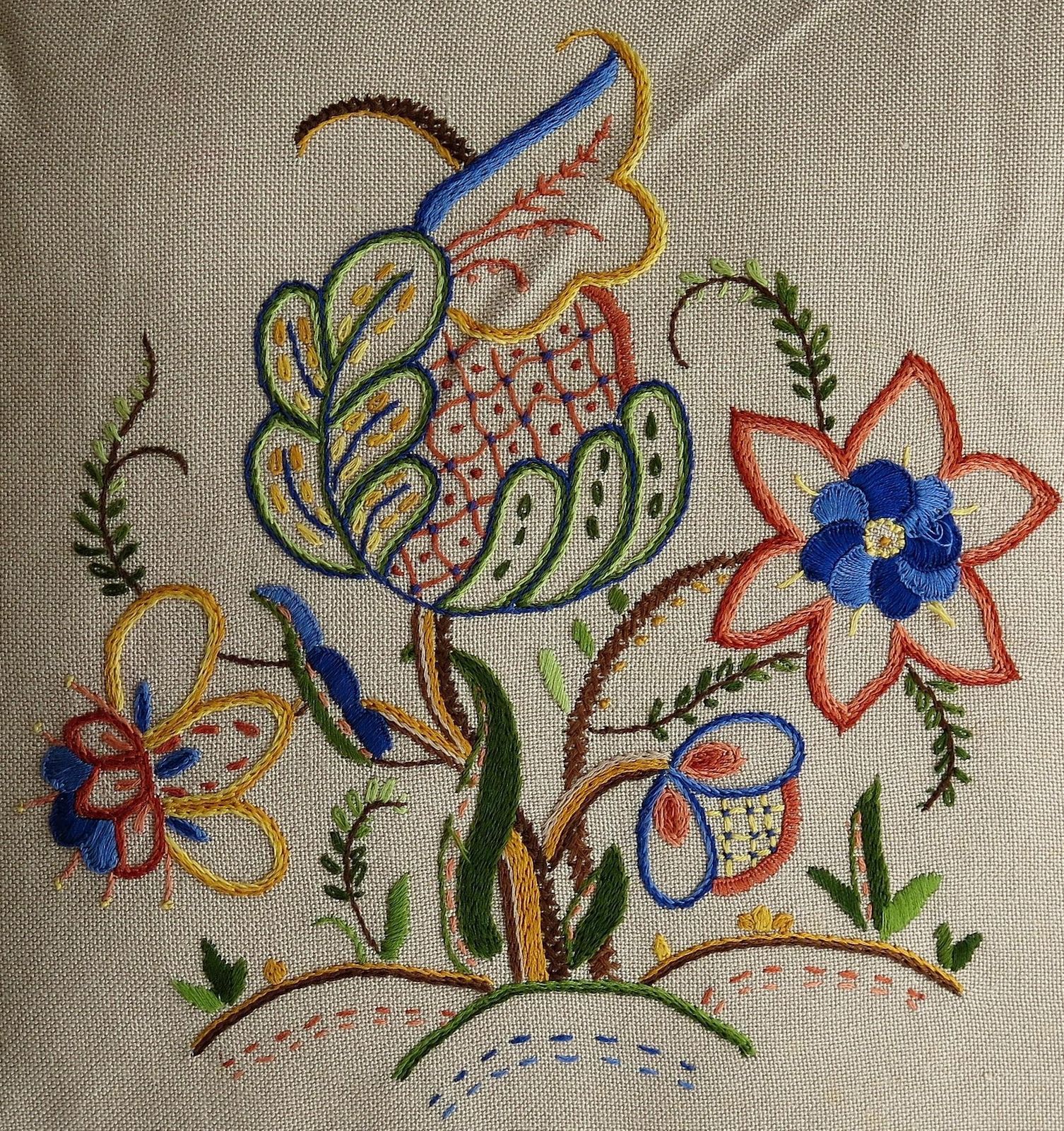 photo for sale Hand Embroidered Cushion Or Pillow, English Circa 1940s