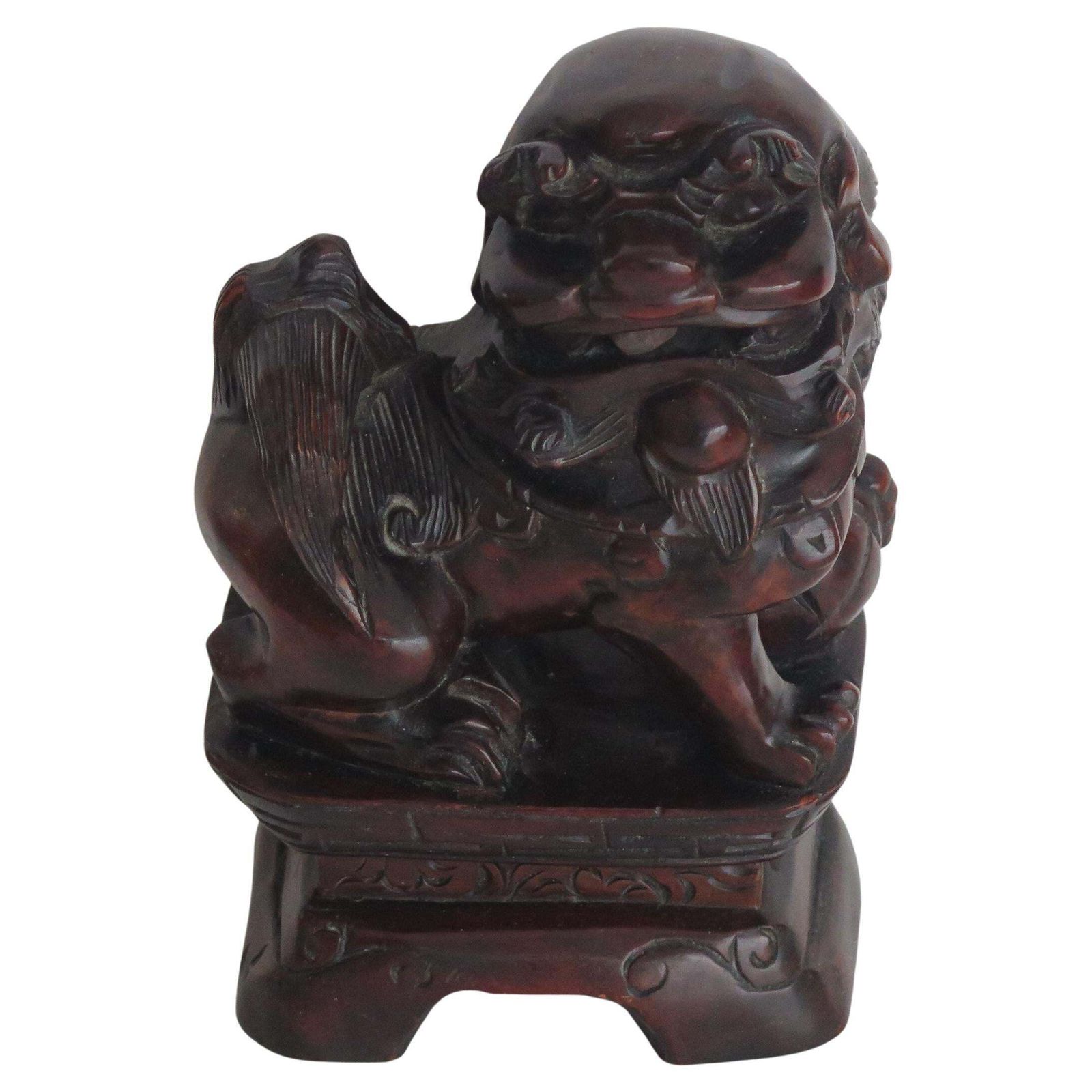 Chinese Foo Dog Hardwood Hand Carved And Signed, Qing Circa 1900 photo furniture