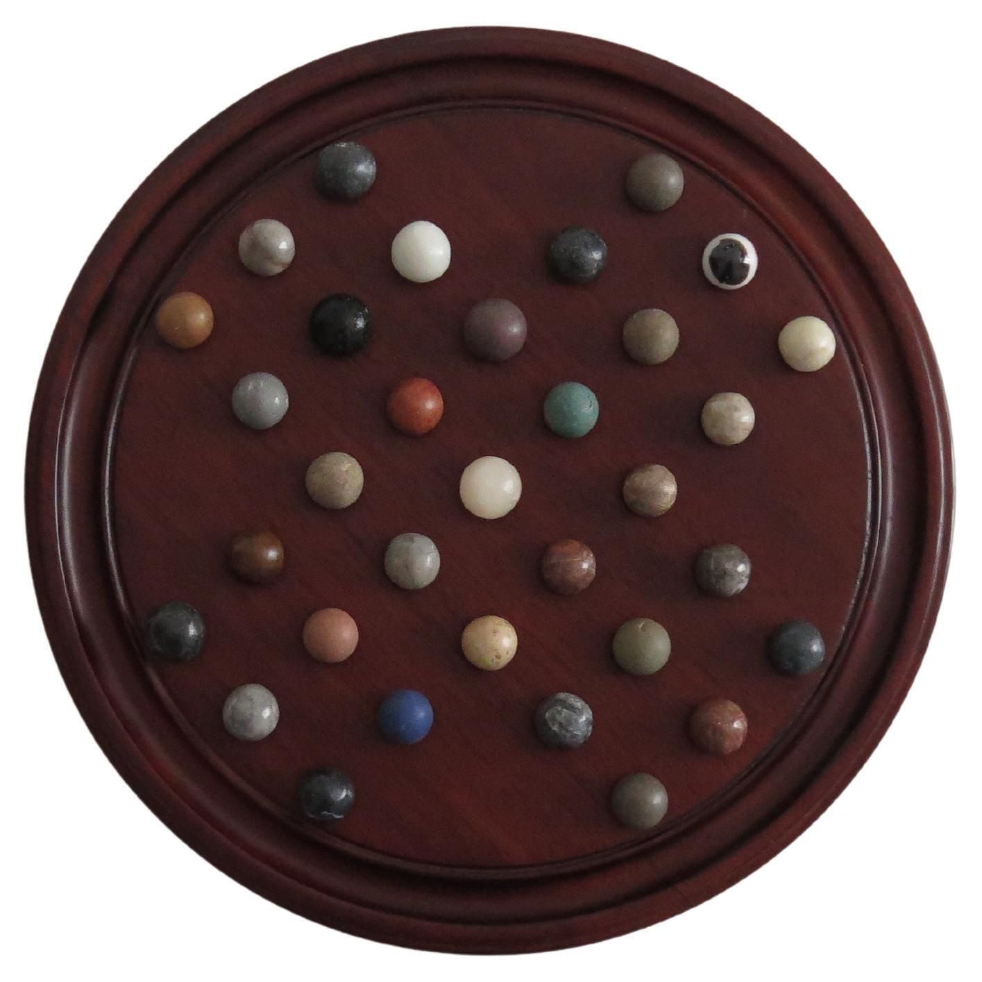Marble Solitaire Game 10 Inch Hardwood Board 35 Mixed Stone Marbles, Circa 1945 photo furniture