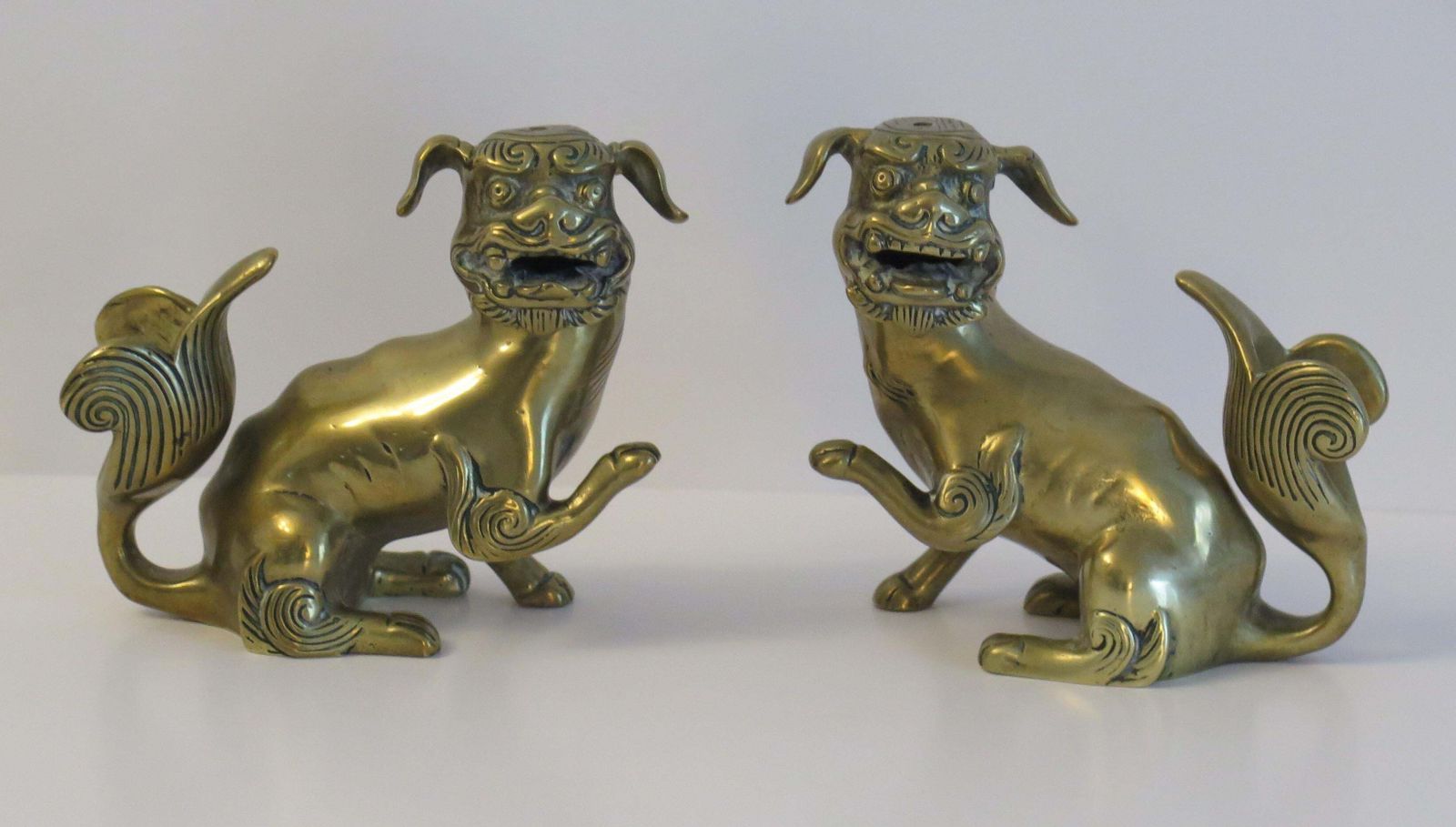 Antique Pair Of Chinese Bronze Foo Dogs Good Detail, Qing Early 19th Century photo for sale