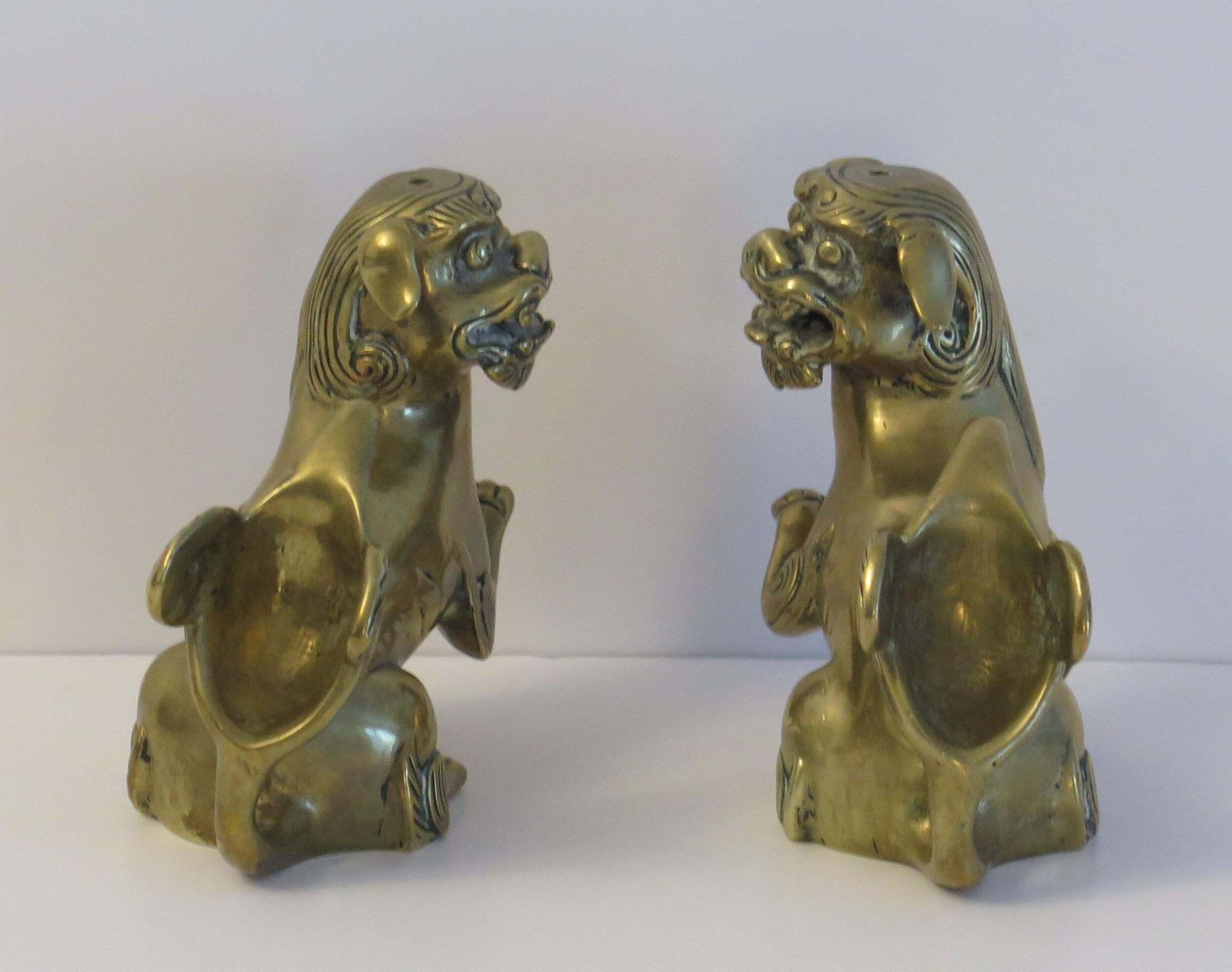 Antique Pair Of Chinese Bronze Foo Dogs Good Detail, Qing Early 19th Century photo vintage