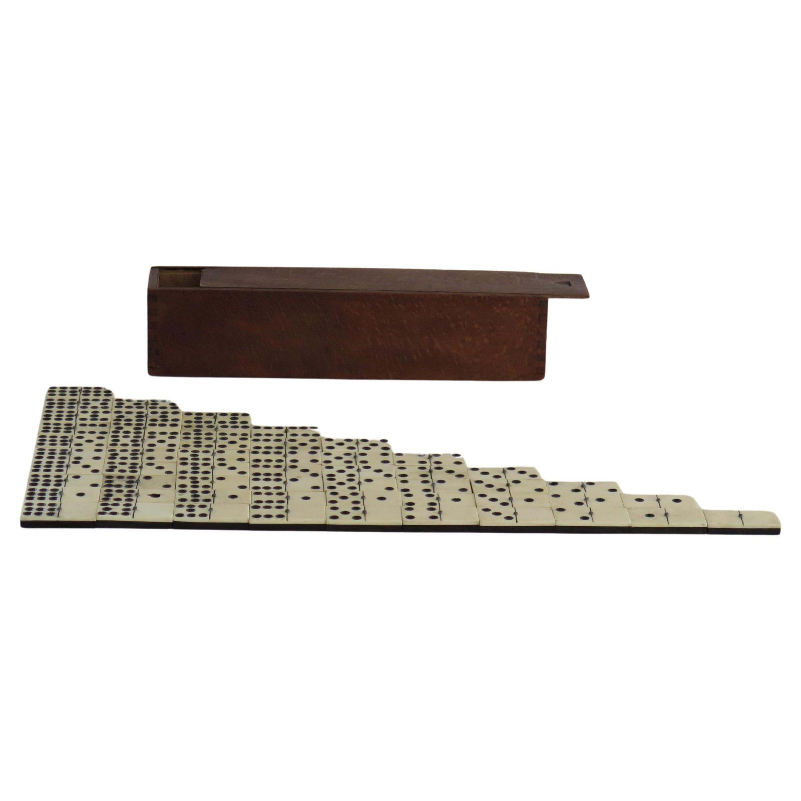 Victorian "9 Spot" Dominoe Game 55 Piece Set In Jointed Hardwood Box, 19th C.