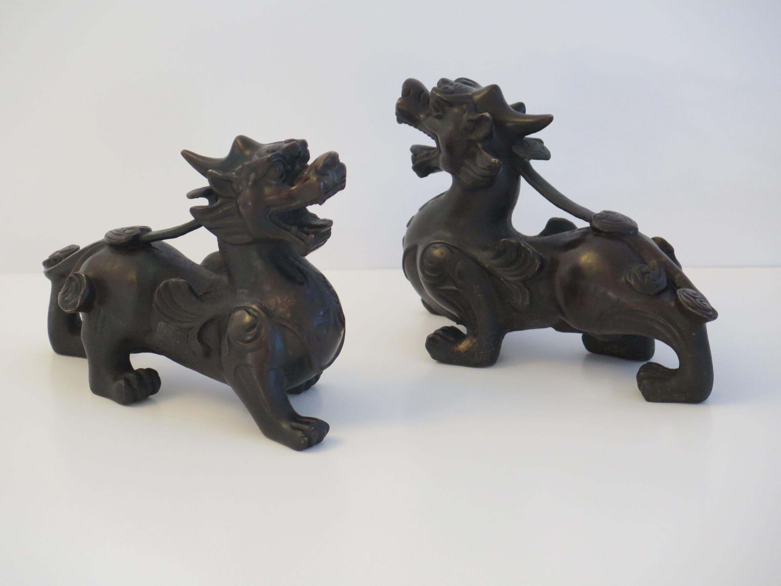 Antique Pair Of Chinese Bronze Foo Dogs Good Detail, 19th Century Qing Dynasty photo furniture