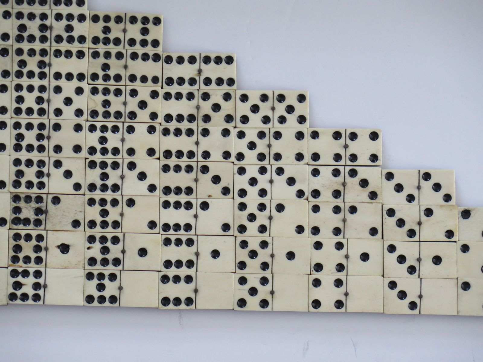 photo buy Victorian "9 Spot" Dominoe Game 55 Piece Set In Jointed Hardwood Box, 19th C.