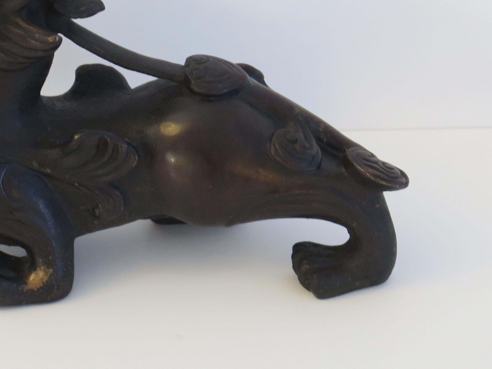 photo vinterior Antique Pair Of Chinese Bronze Foo Dogs Good Detail, 19th Century Qing Dynasty